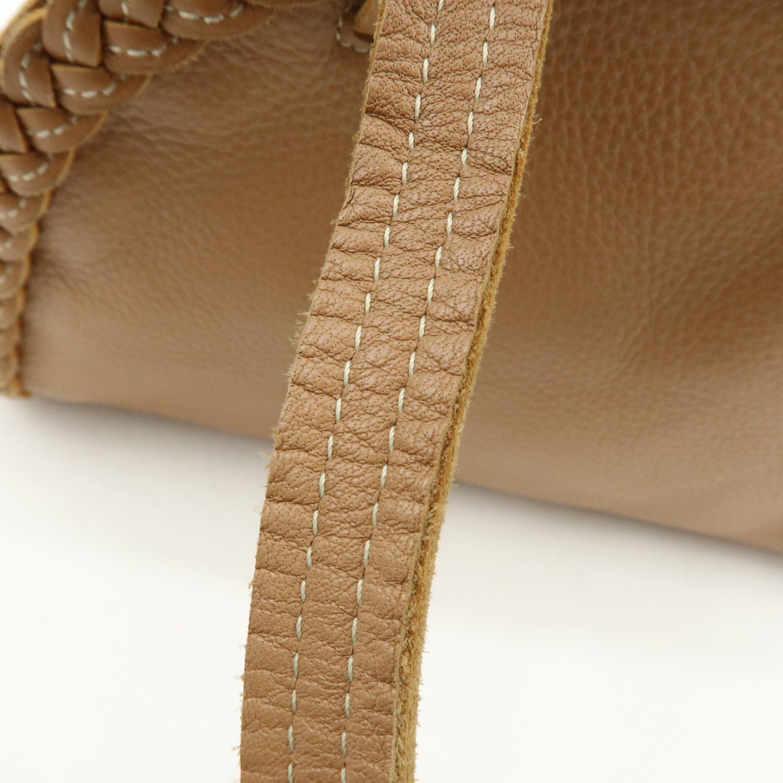 BOTTEGA VENETA Calf Leather Boston Bag Hand Bag Brown