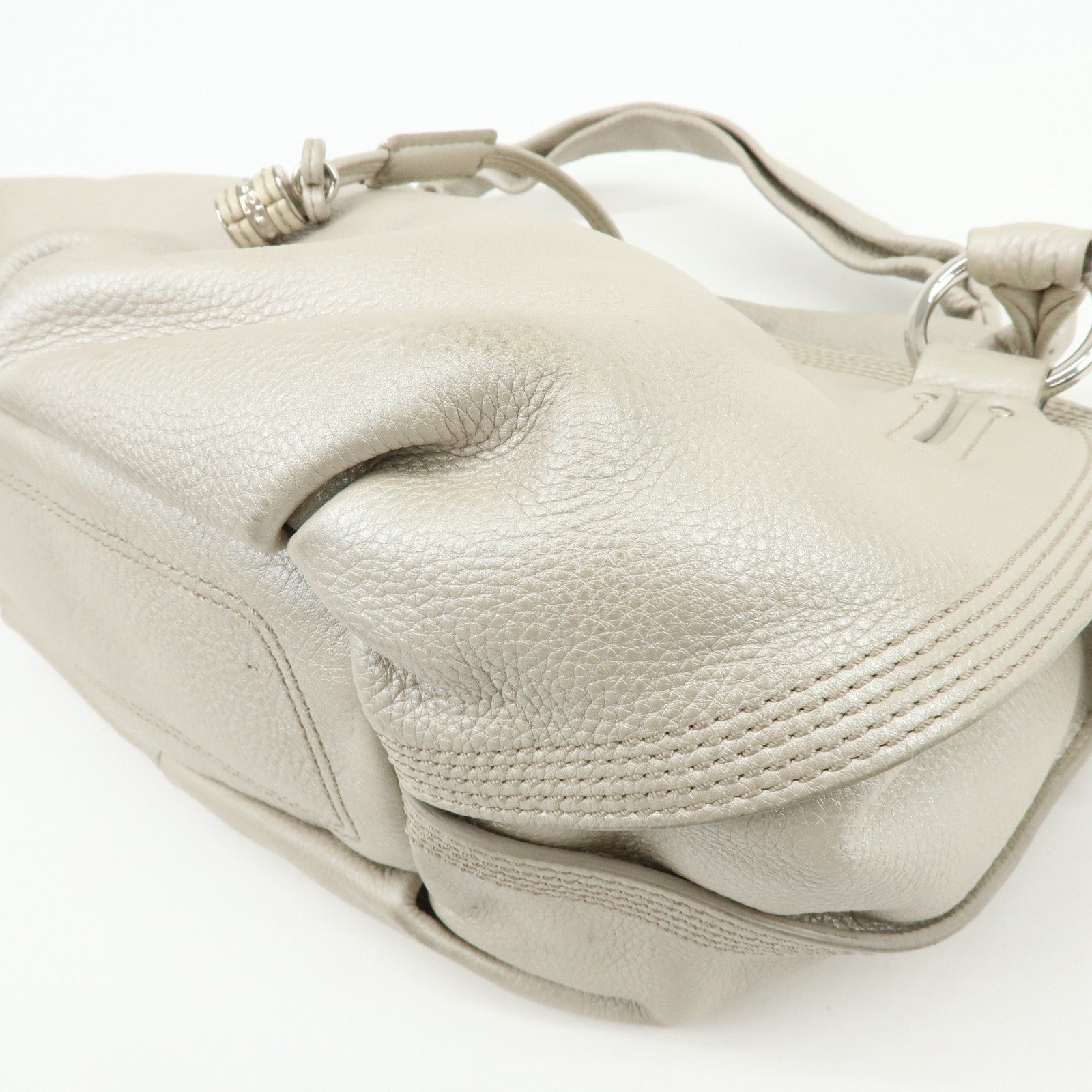 CELINE Bittersweet Leather Shoulder Bag Hand Bag Pearl White