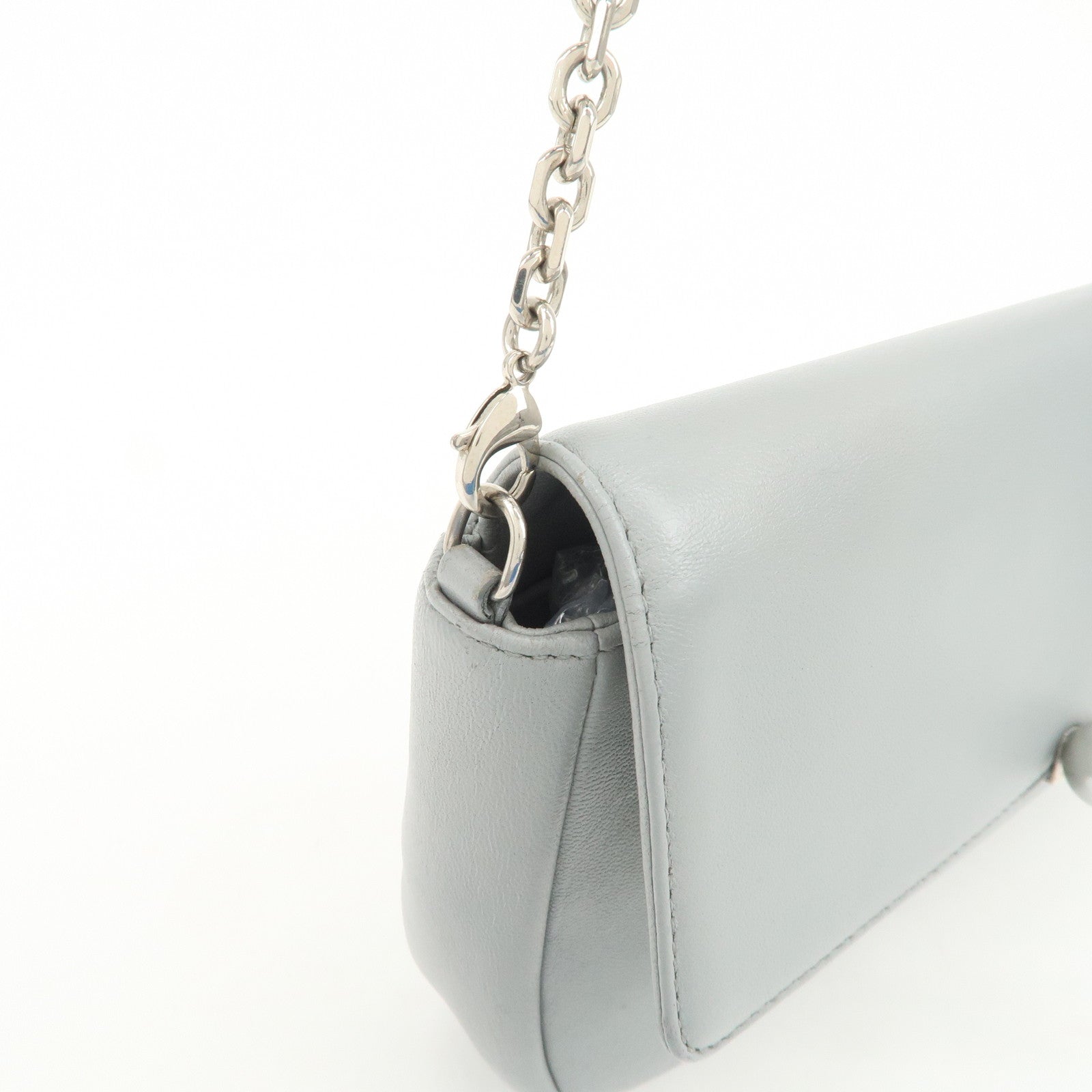 Christian Dior Leather Chain Shoulder Bag Light Blue 112-MA-0174