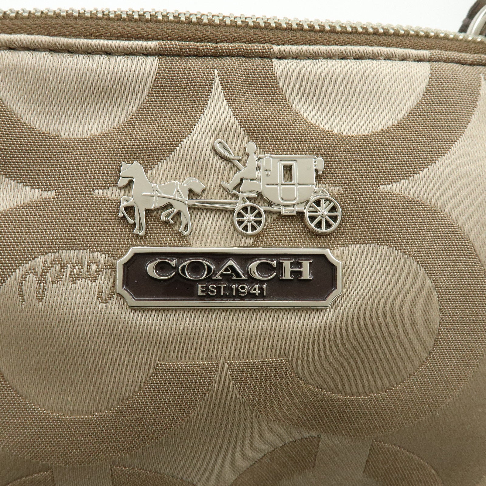 COACH Signature Nylon Learher 2Way Shoulder Bag Hand Bag Gold Brown