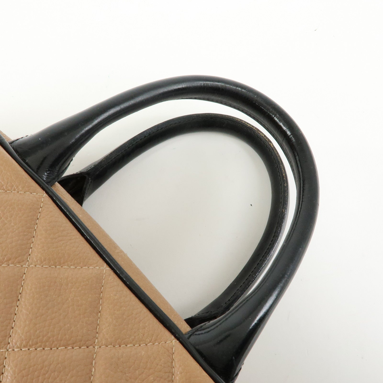 CHANEL Caviarskin Patent Leather Mini Boston Hand Bag Brown Black