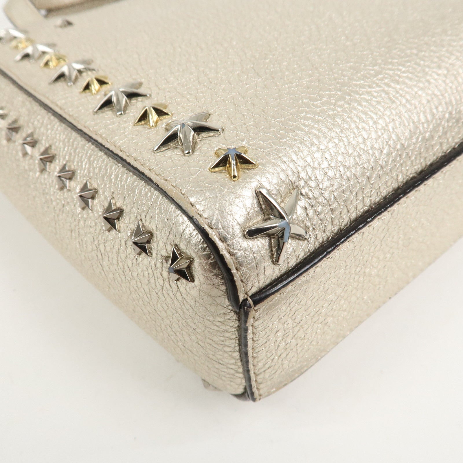 JIMMY CHOO Studs Leather 2Way Bag Hand Bag Silver