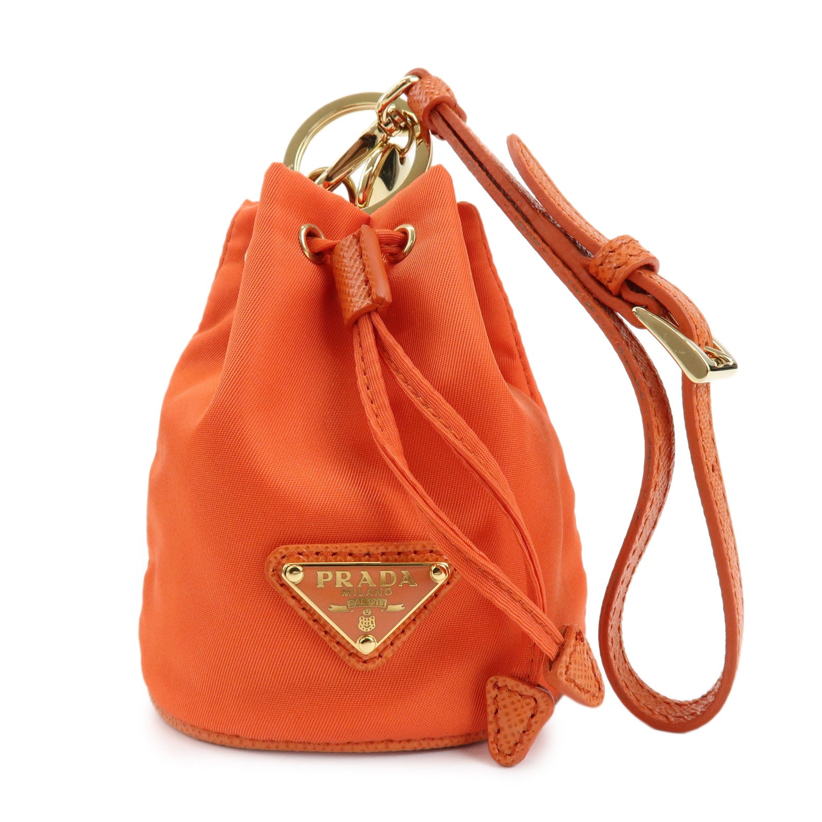 PRADA Triangle Logo Nylon Drawstring Wrist Bag Orange 1TT202