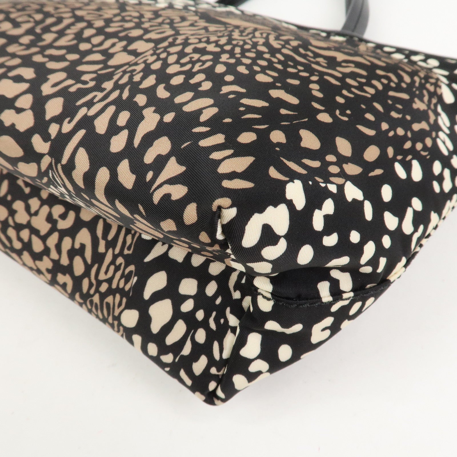 Ferragamo Gancini Nylon Leather Tote Bag Hand Bag Leopard Black