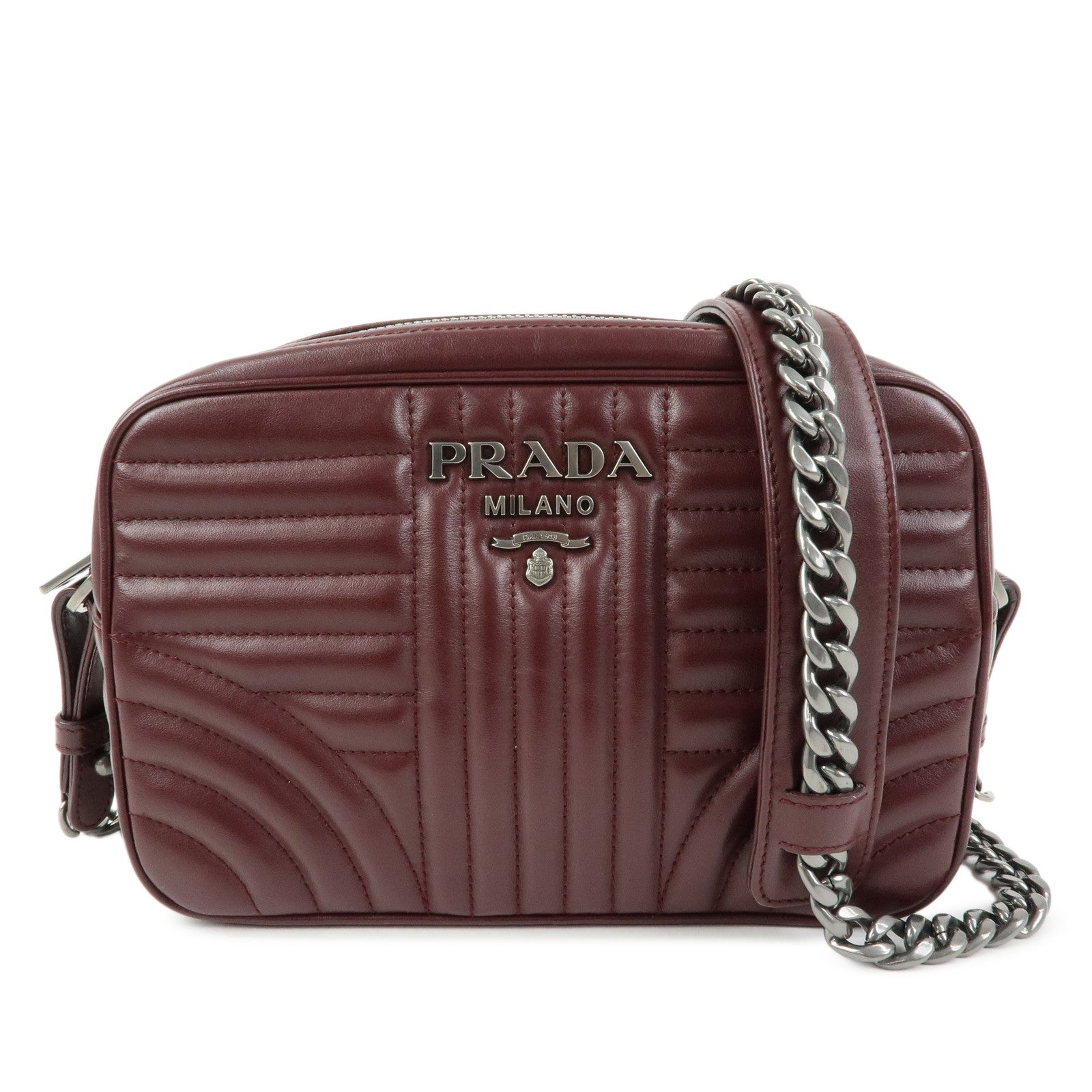 PRADA Leather Chain Shoulder Bag Crossbody Bag Bordeaux 1BH083