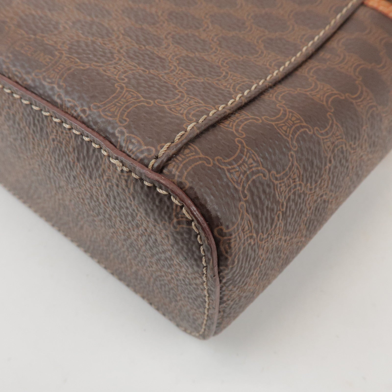 CELINE Macadam PVC Leather Hand Bag Vanity Bag Brown