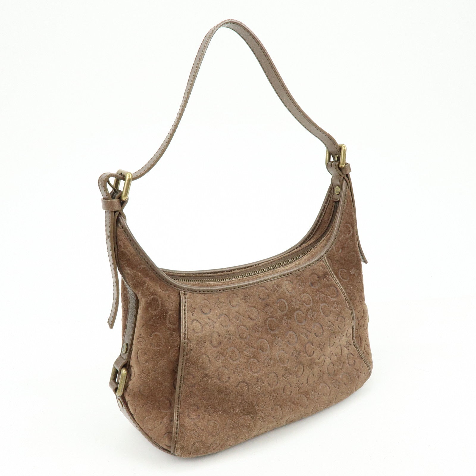 CELINE C Macadam Suede Leather Shoulder Bag Hand Bag Brown
