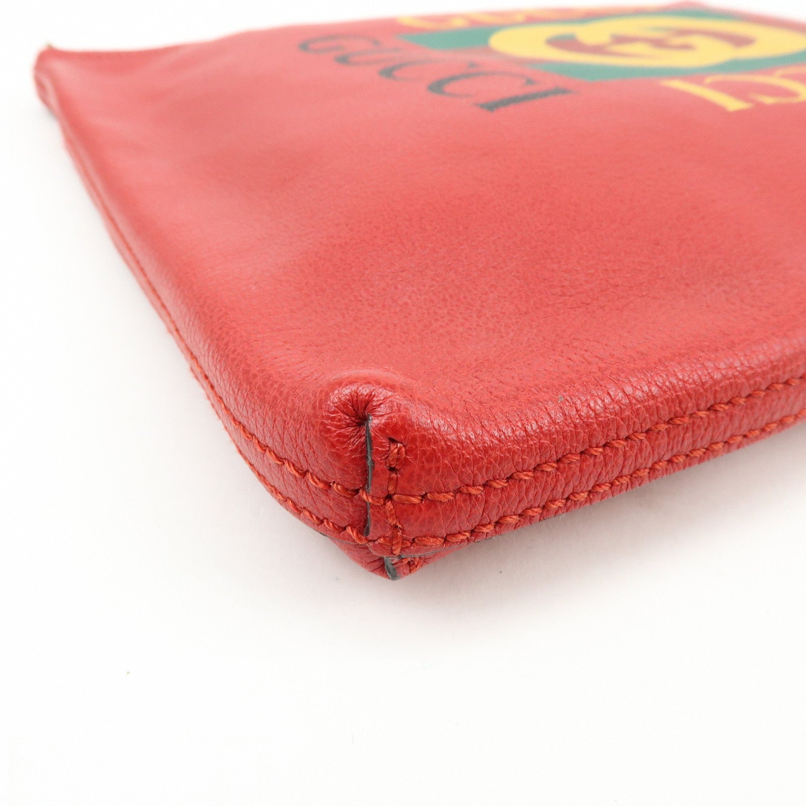 GUCCI Vintage Logo Medium Portfolio Leather Clutch Bag Red 500981