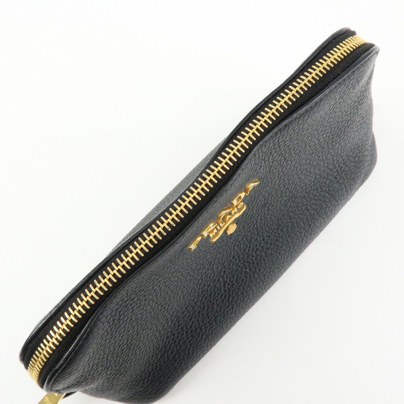 PRADA Logo Leather Cosmetic Pouch Clutch Black 1ND005