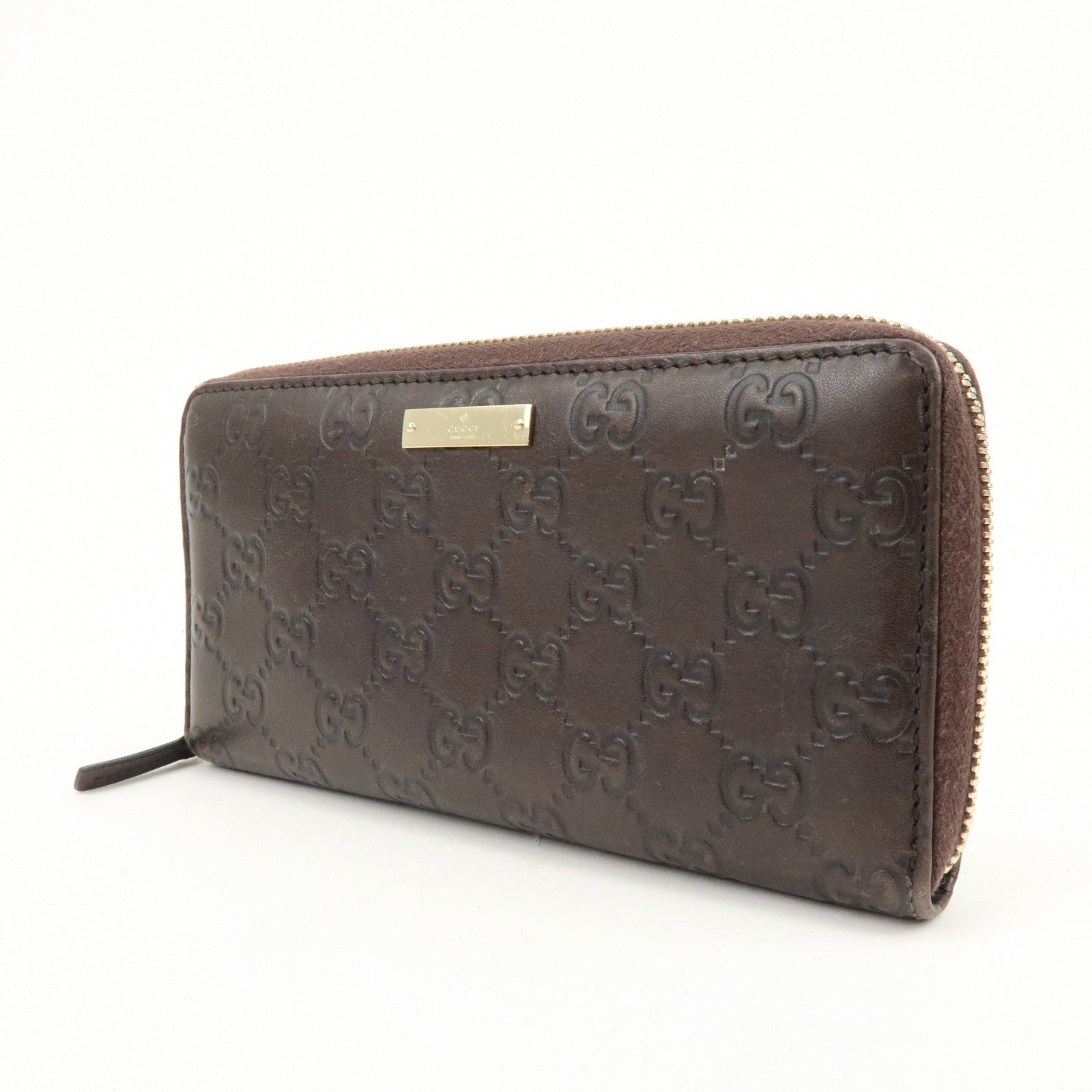 GUCCI Guccissima Leather Round Zippy Long Wallet Dark Brown 112724