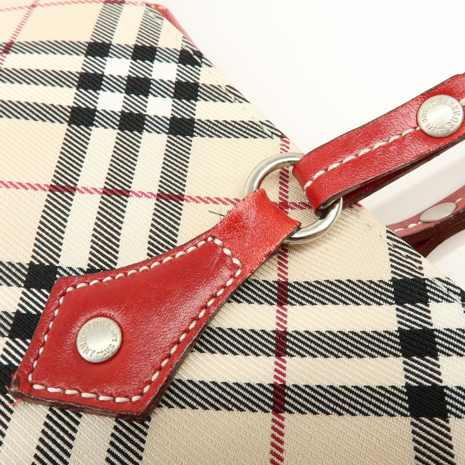 BURBERRY Blue Label Nova Plaid Nylon Leather Tote Bag Beige Red