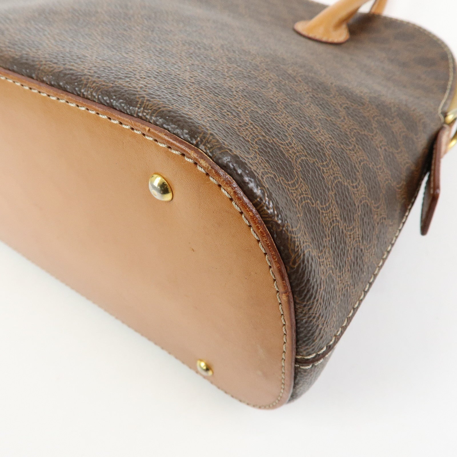 CELINE Macadam PVC Leather 2Way Bag Hand Bag Dome Bag Brown