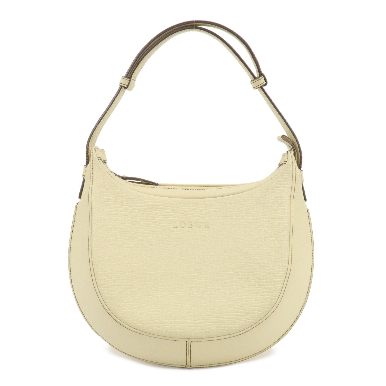 LOEWE Embossed Leather Shoulder Bag Hand Bag Ivory