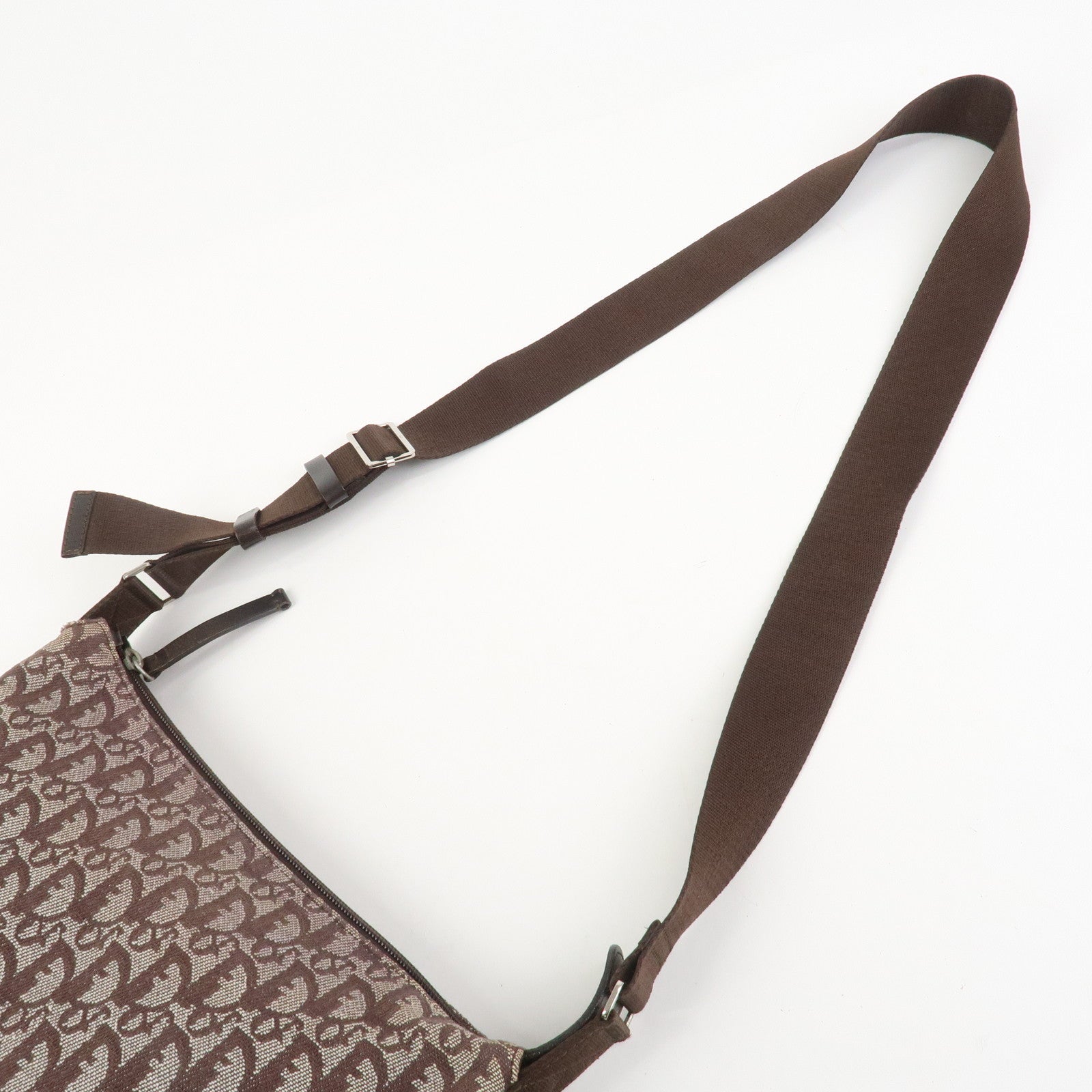 Christian Dior Trotter Jacguard Canvas Shoulder Crossbody Bag Brown