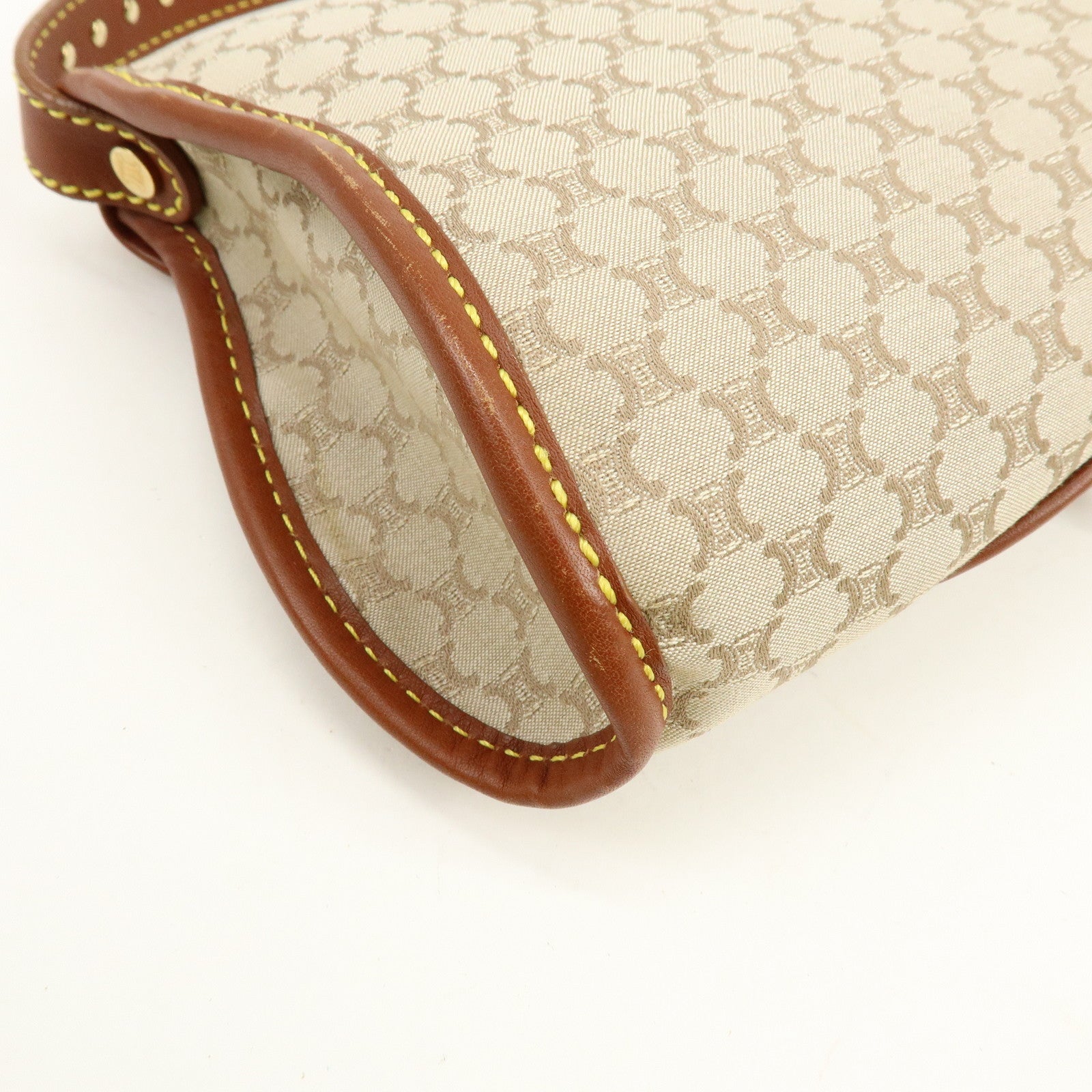 CELINE Macadam Canvas Leather Hand Bag Shoulder Bag Beige Brown