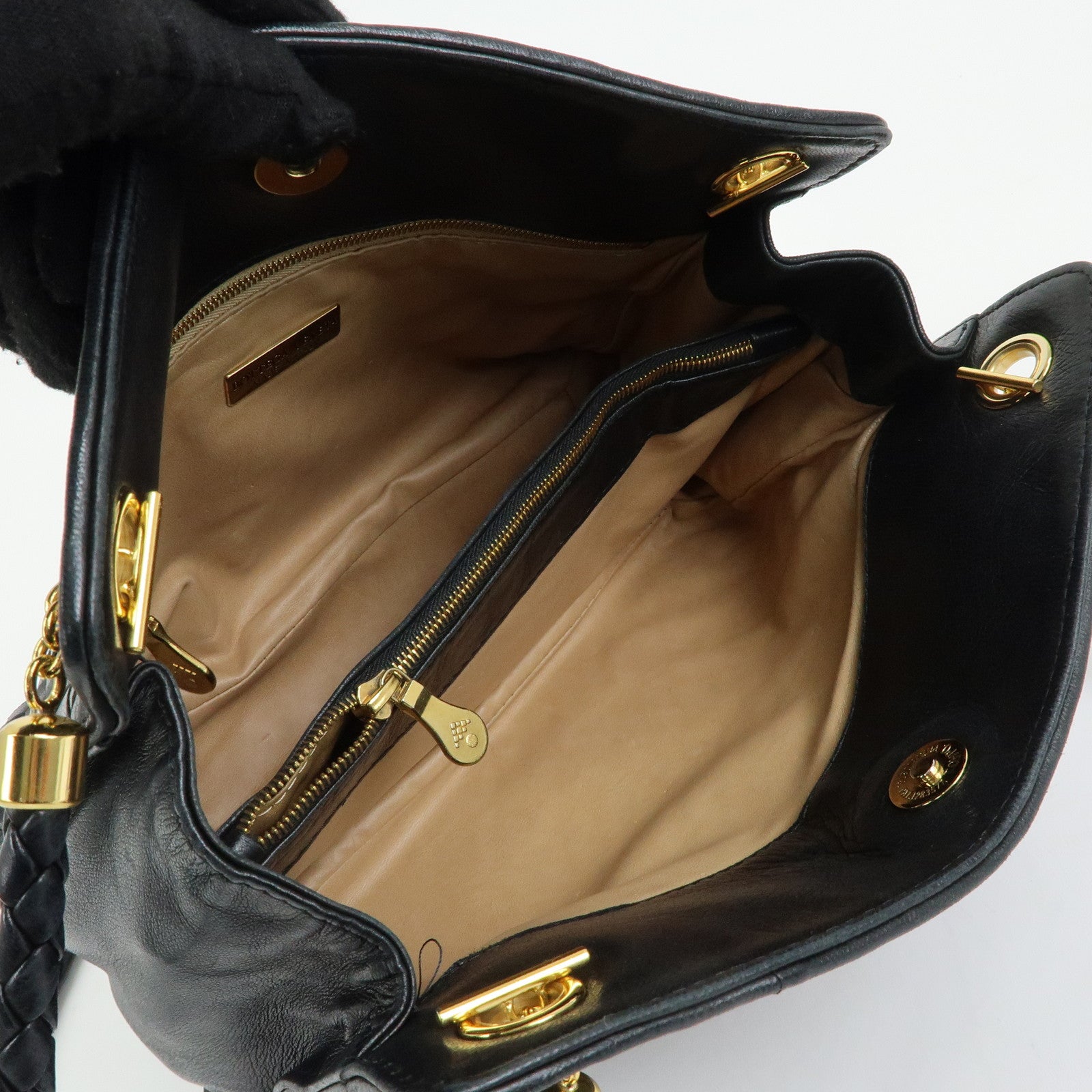 BOTTEGA VENETA Intrecciato Leather Shoulder Bag Hand Bag Black
