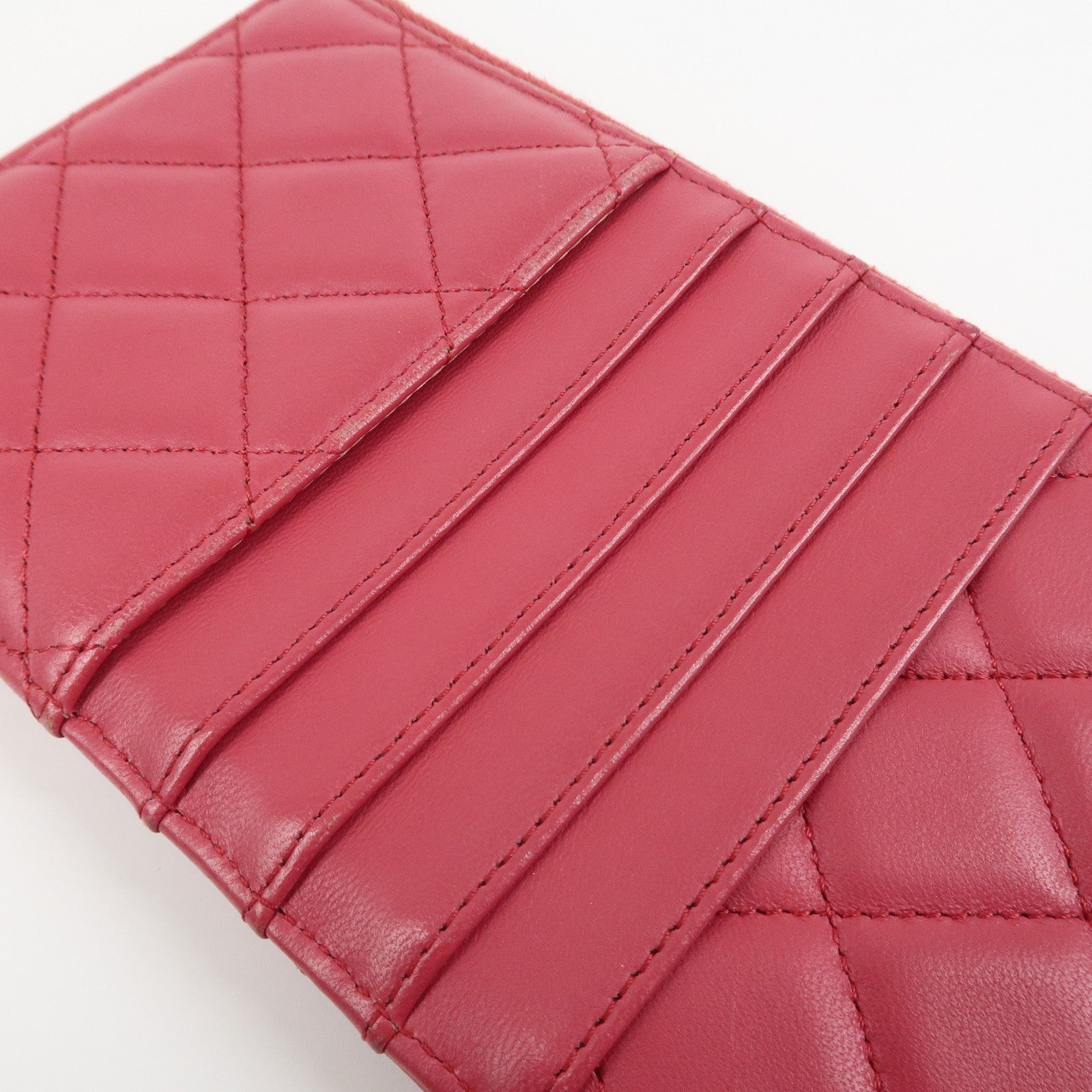 CHANEL COCO Mark Matelasse Lamb Skin Card Fragment Case Pink AP0225