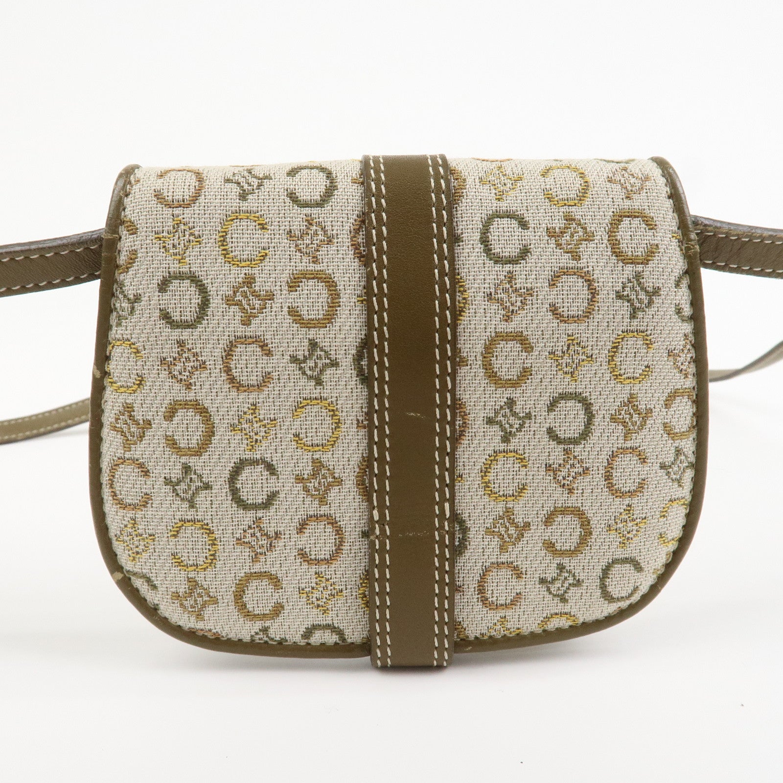 CELINE C Macadam Canvas Leather Shoulder Pouch Khaki