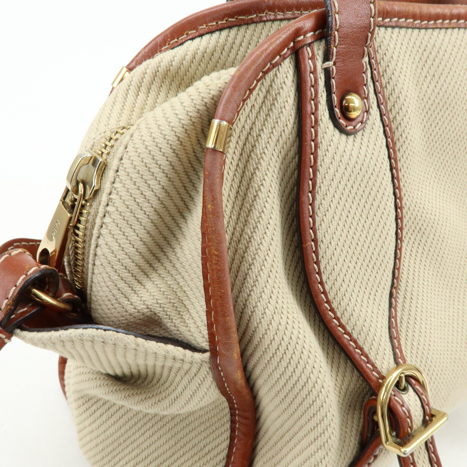 Chloe Susan Cotton Leather 2Way Bag Shoulder Bag Beige Brown