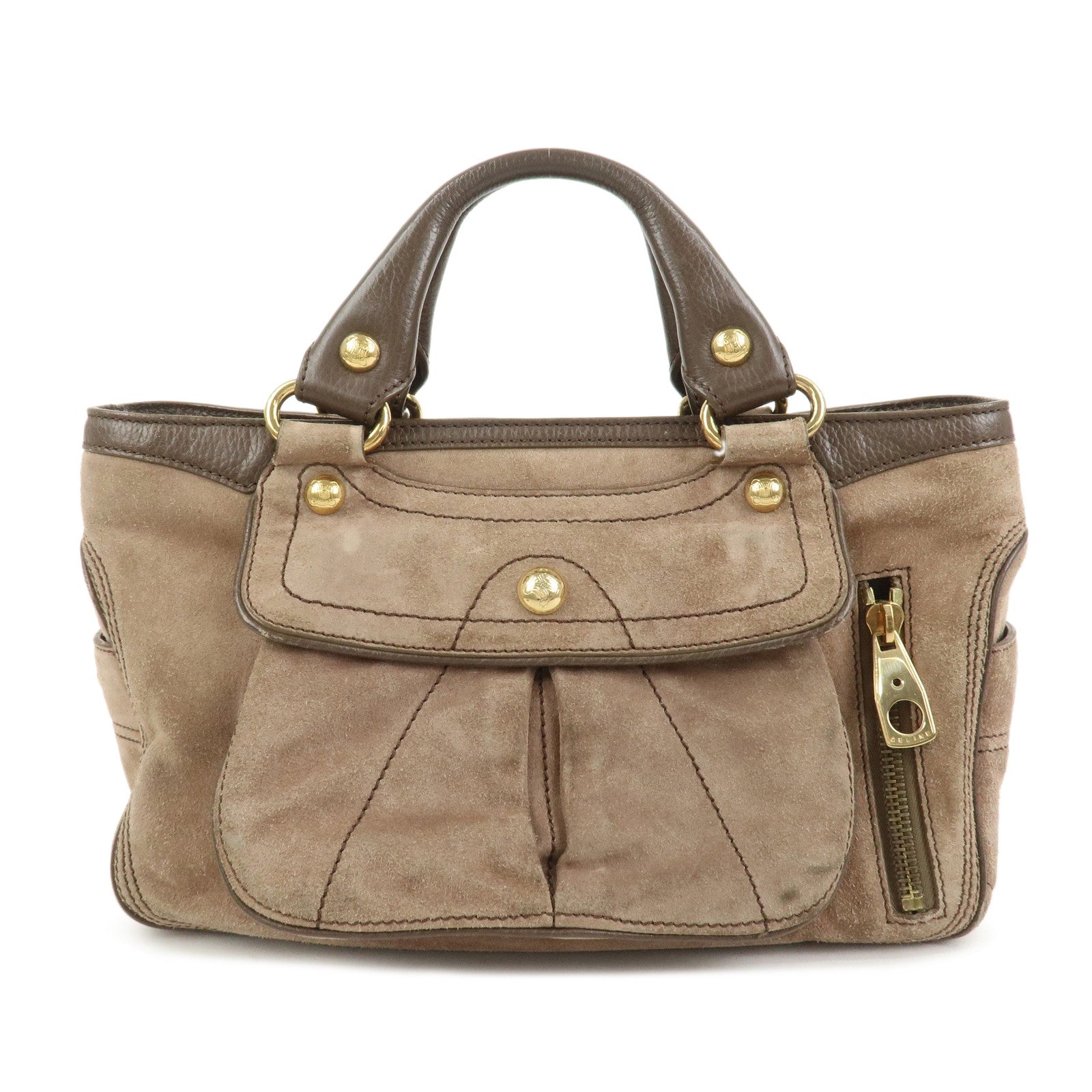 CELINE Boogie Bag Suede Leather Hand Bag Beige Brown