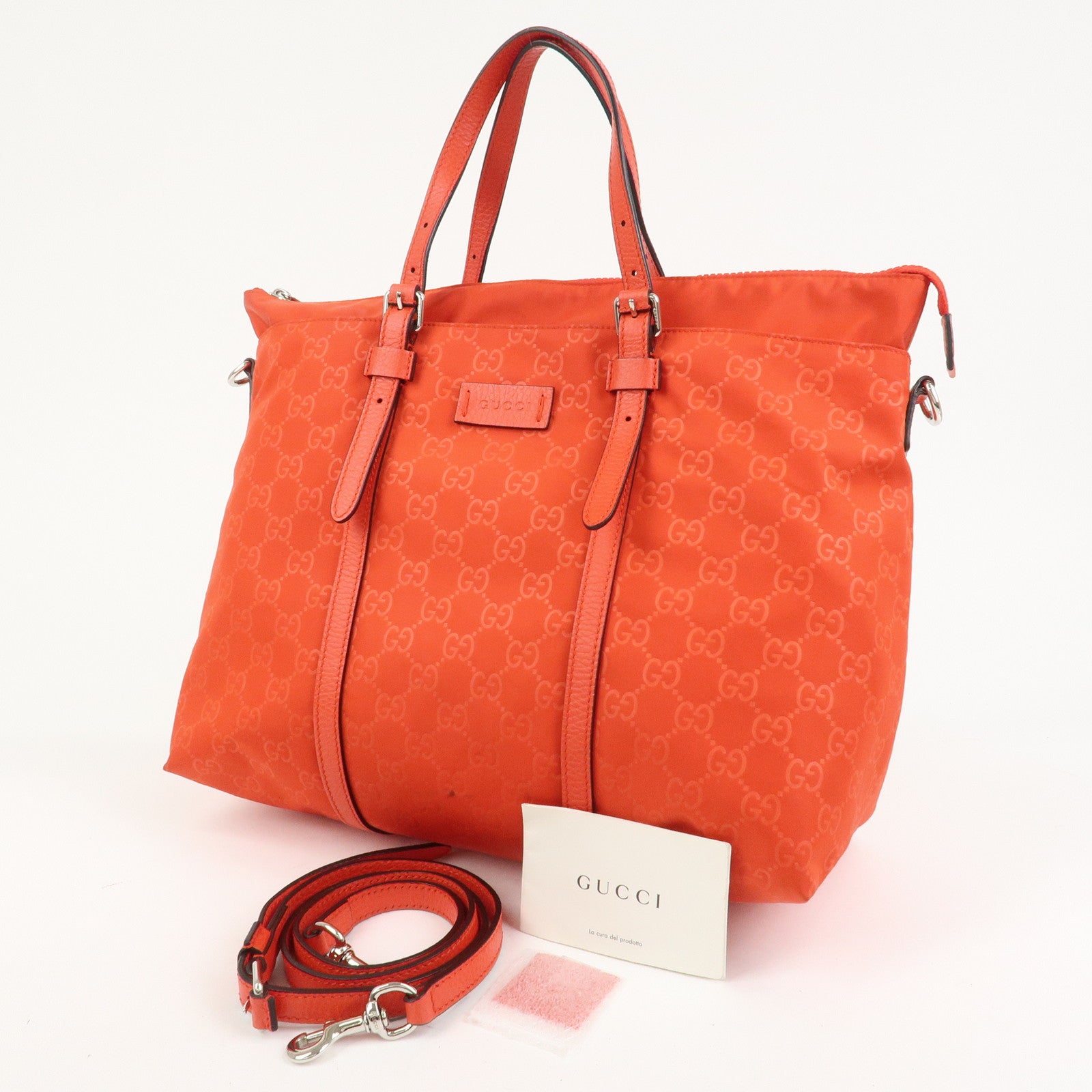 GUCCI GG Nylon Leather 2WAY Bag Hand Bag Shoulder Bag Red 387067