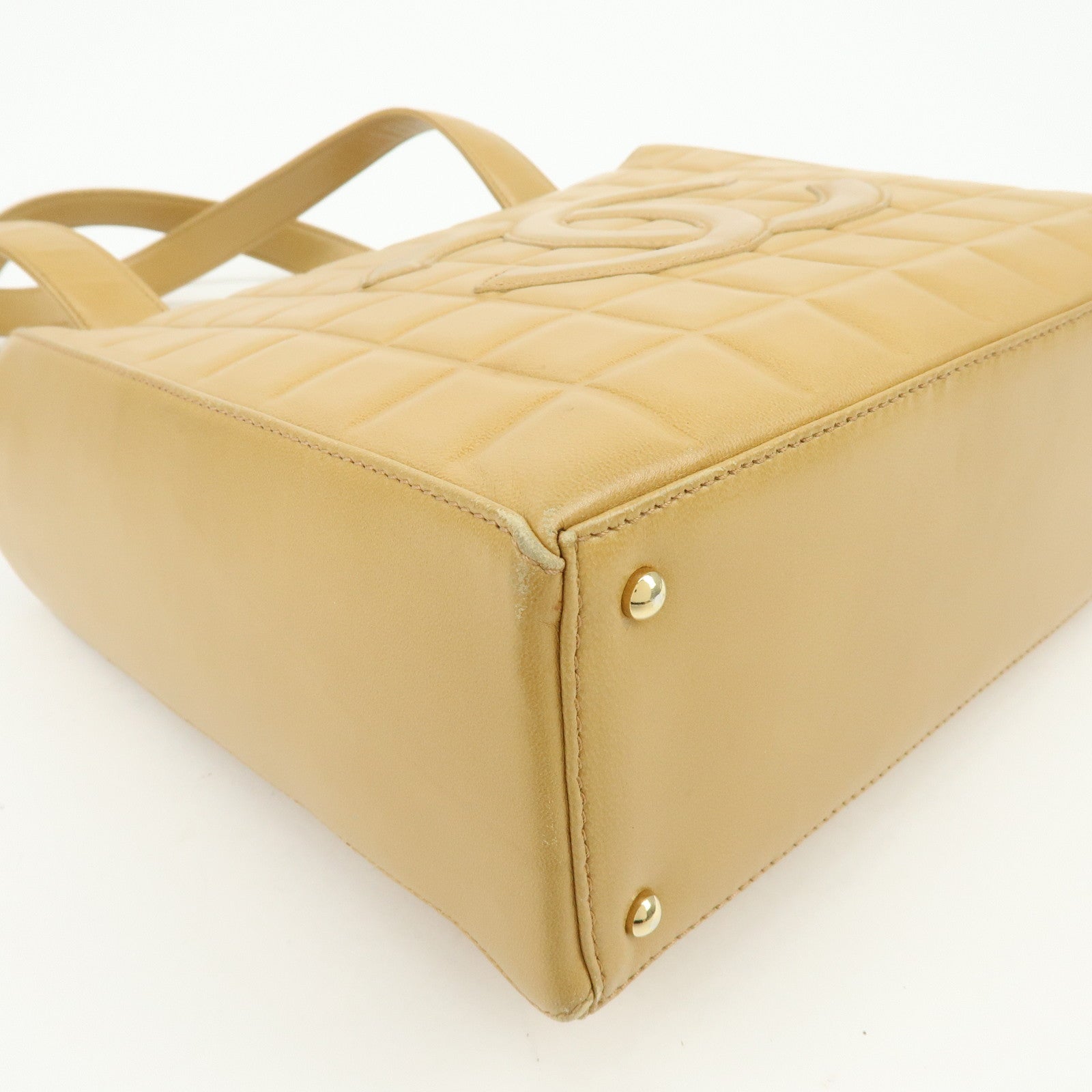 CHANEL Chocolate Bar Lamb Skin Tote Bag Hand Bag Beige A17809