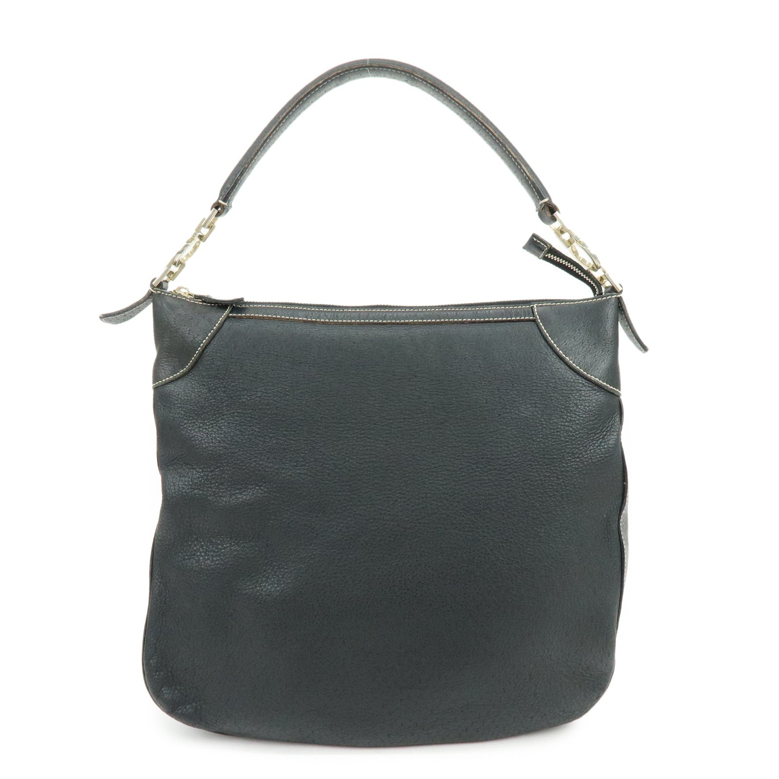 Ferragamo Gancini Leather Shoulder Bag Hand Bag Black