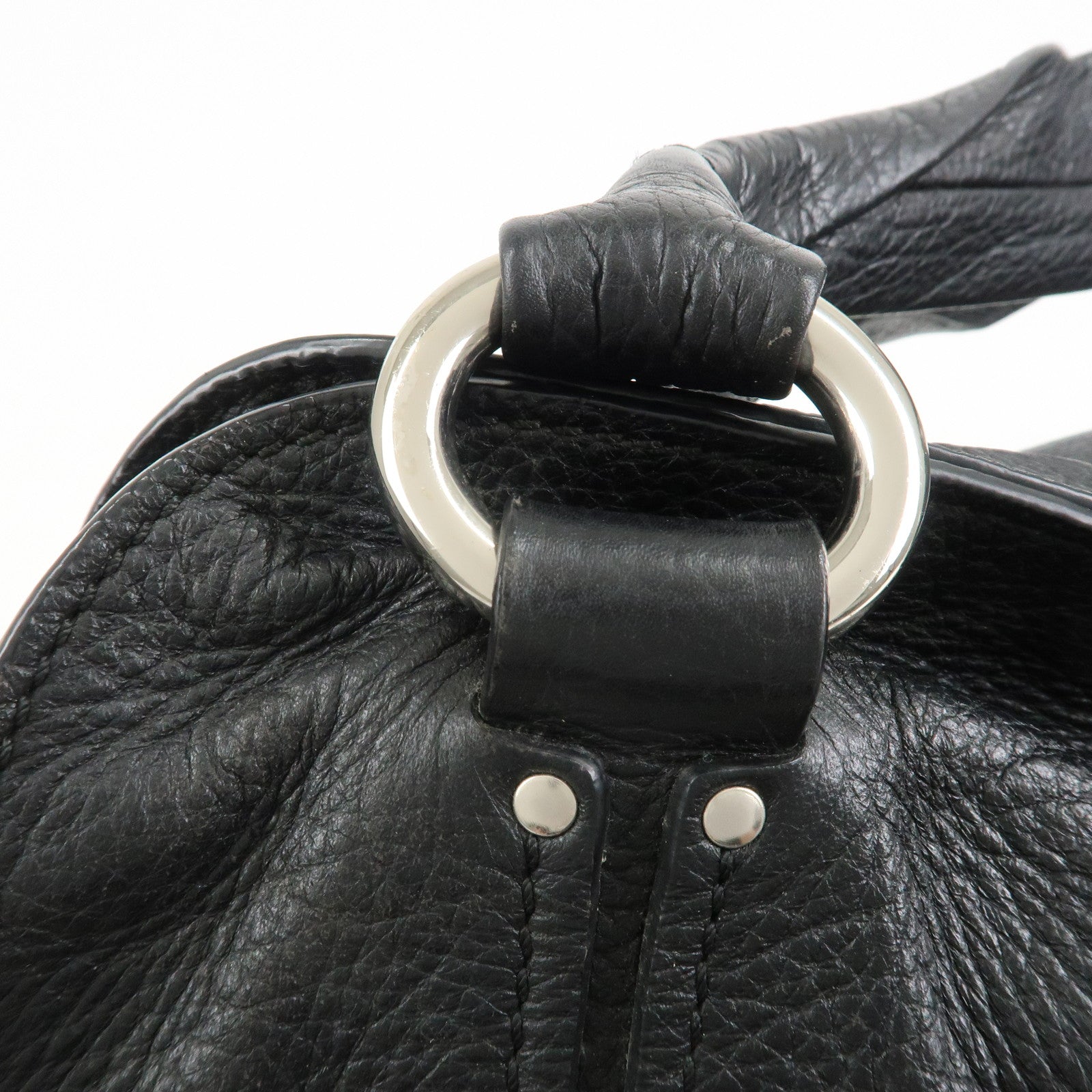 CELINE  Leather Hand Bag Shoulder Bag Black Silver HDW Used