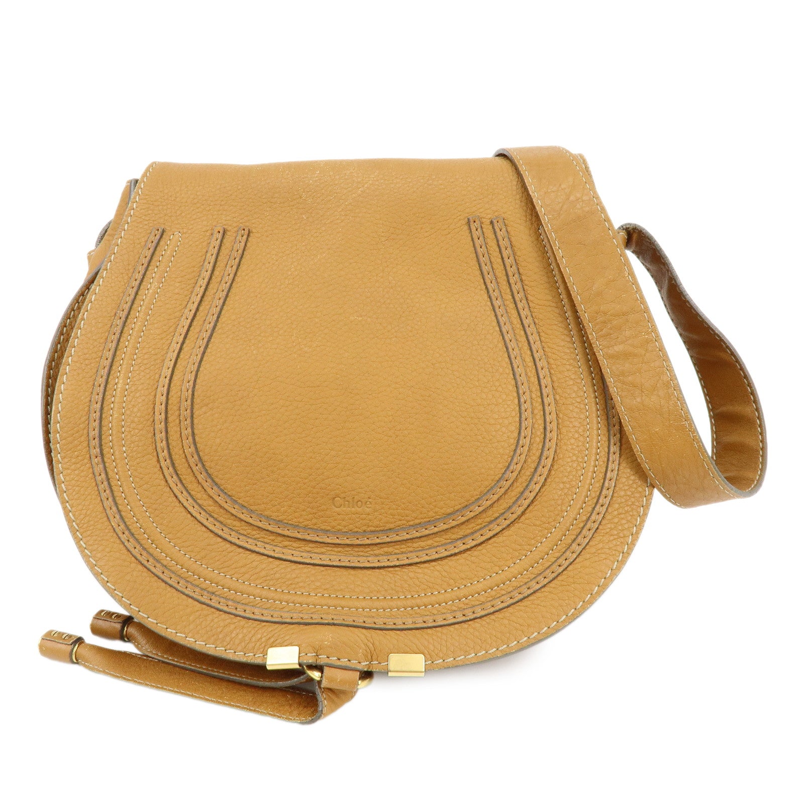 Chloe Marcie Leather Shoulder Bag Saddle Bag Crossbody Bag Brown