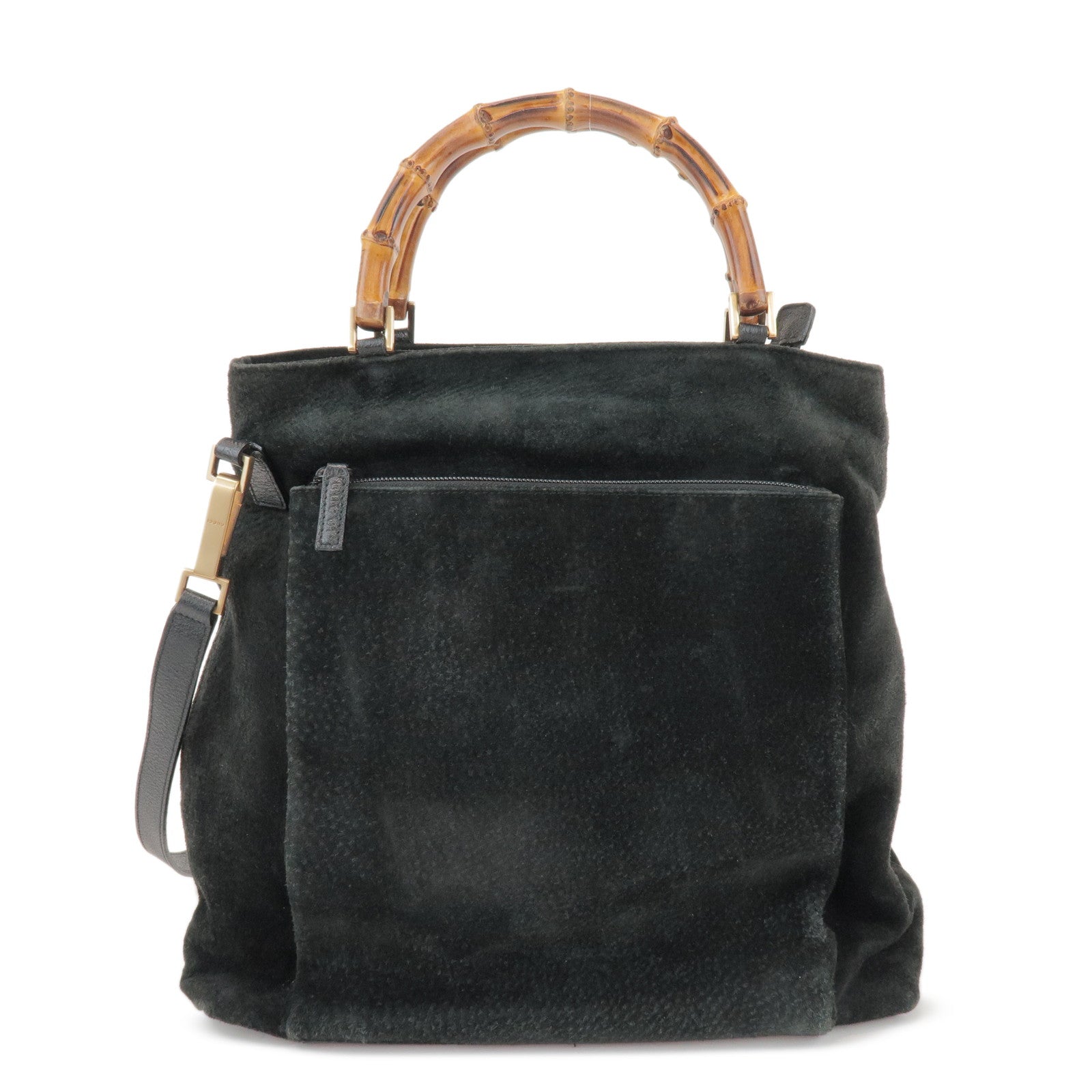 GUCCI Bamboo Suede 2Way Bag Hand Bag Shoulder Bag Black 0022122