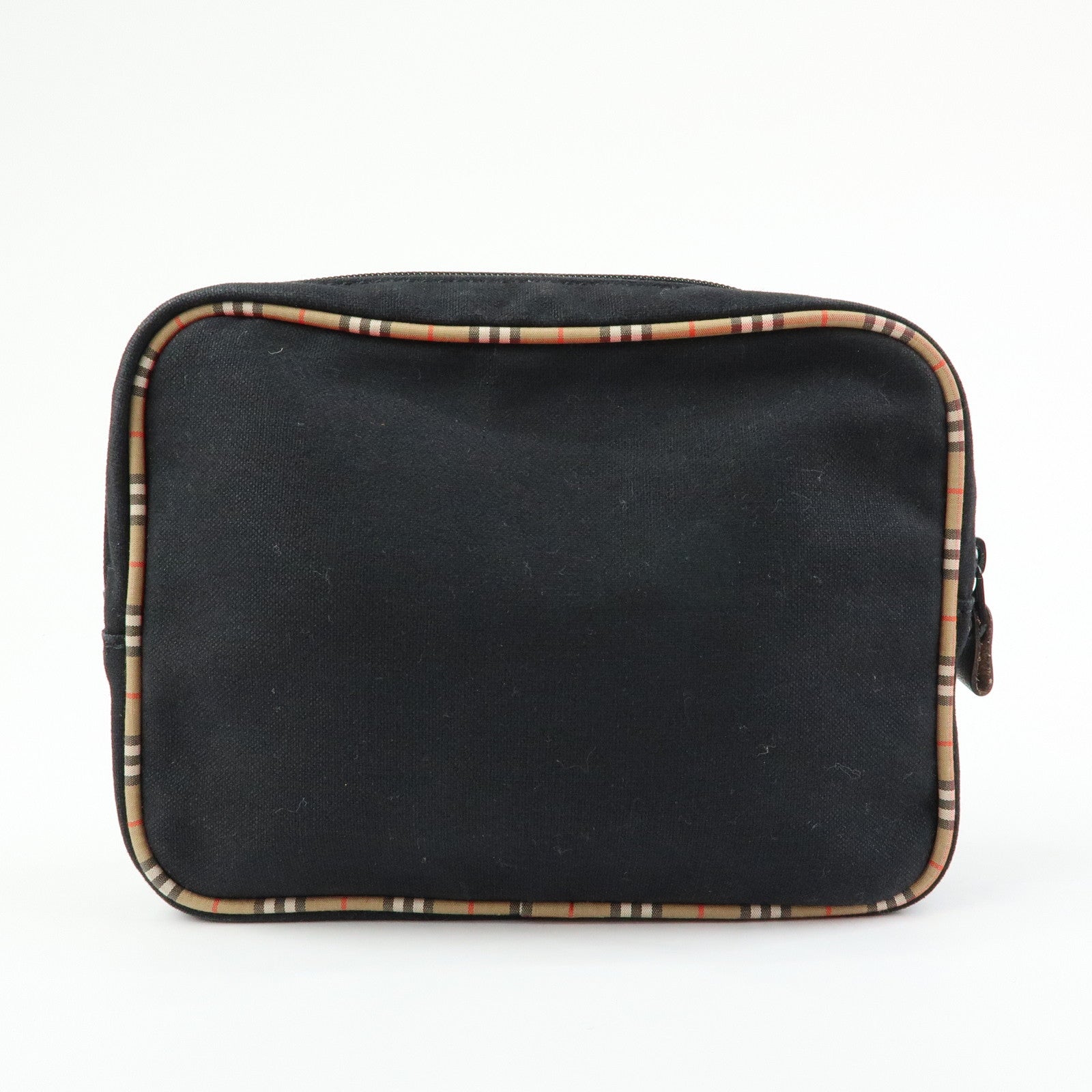BURBERRY Canvas Nova Plaid Pouch Cosmetic Bag Makeup Bag Black