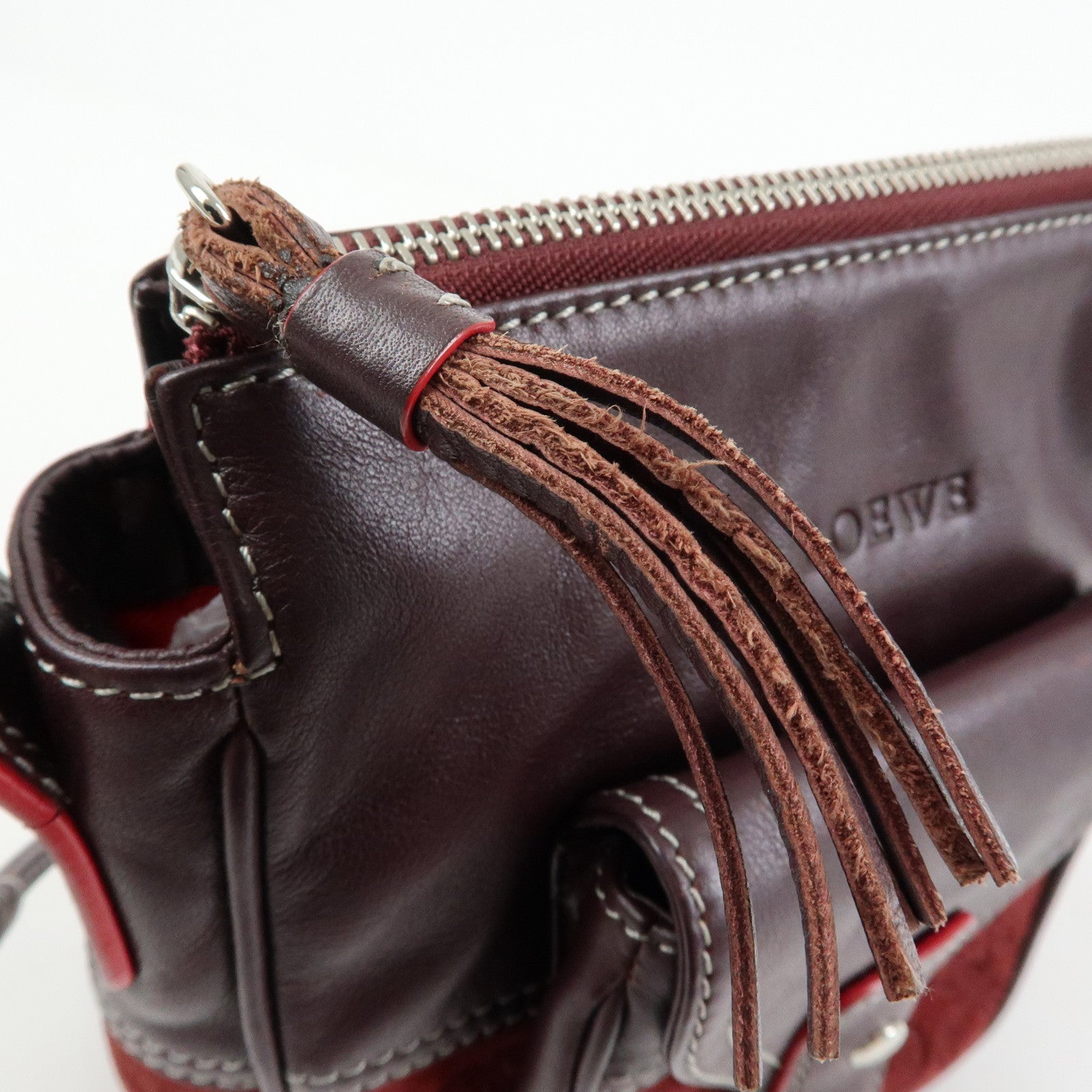 LOEWE Anagram Suede Leather Shoulder Crossbody Bag Bordeaux