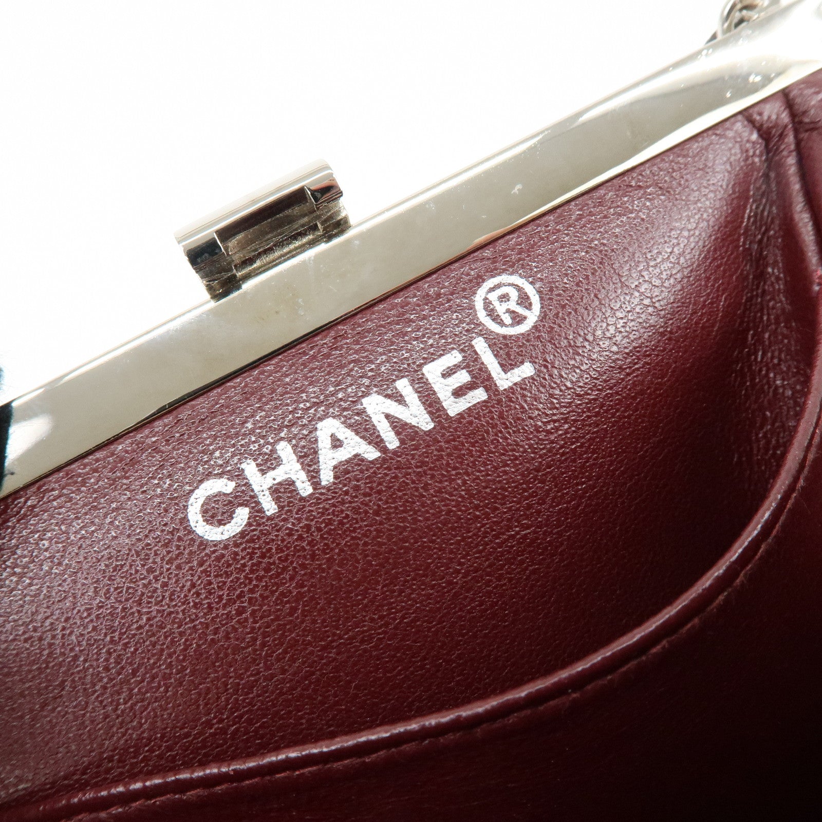 CHANEL Matelasse Lamb Skin Chain Kiss Lock Shoulder Bag Black