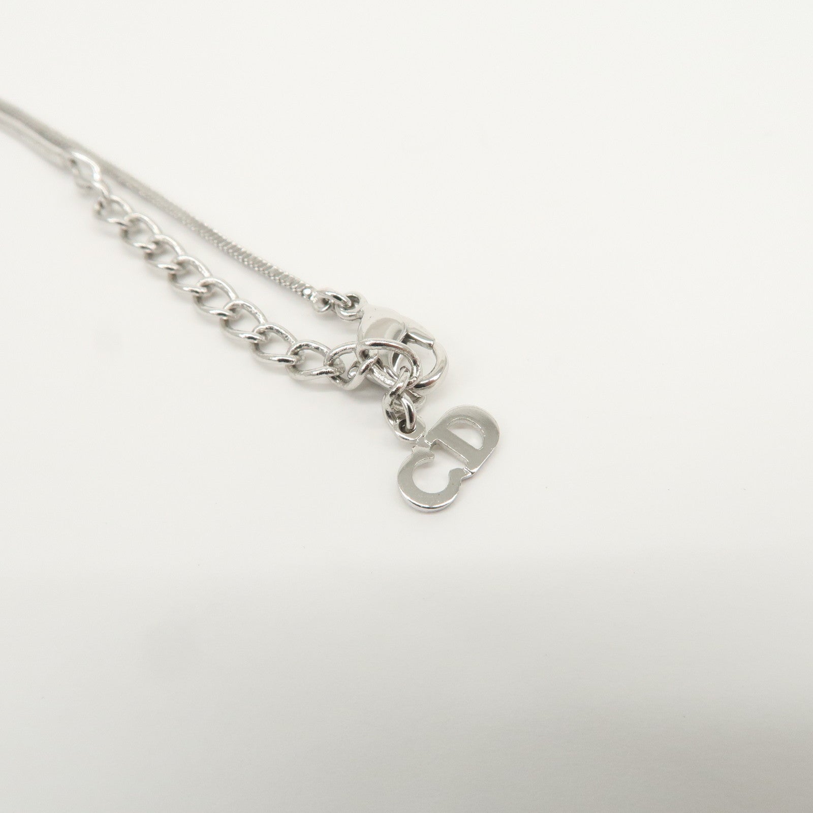 Christian Dior Trotter Metal Necklace Silver Pink White