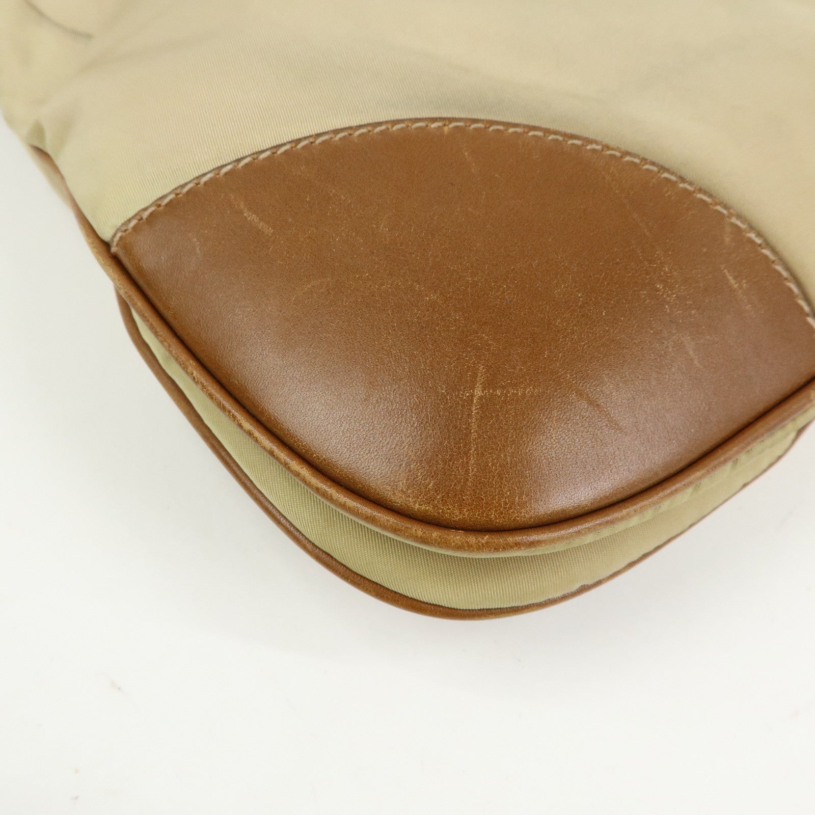 PRADA Triangle Logo Nylon Leather Shoulder Bag Crossbody Bag Beige