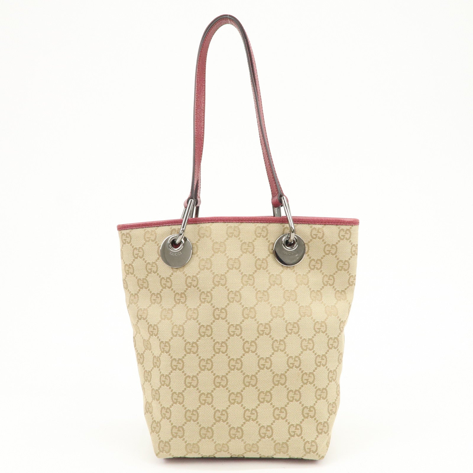 GUCCI GG Monogram Canvas Leather Tote Bag Hand Bag Beige 120840