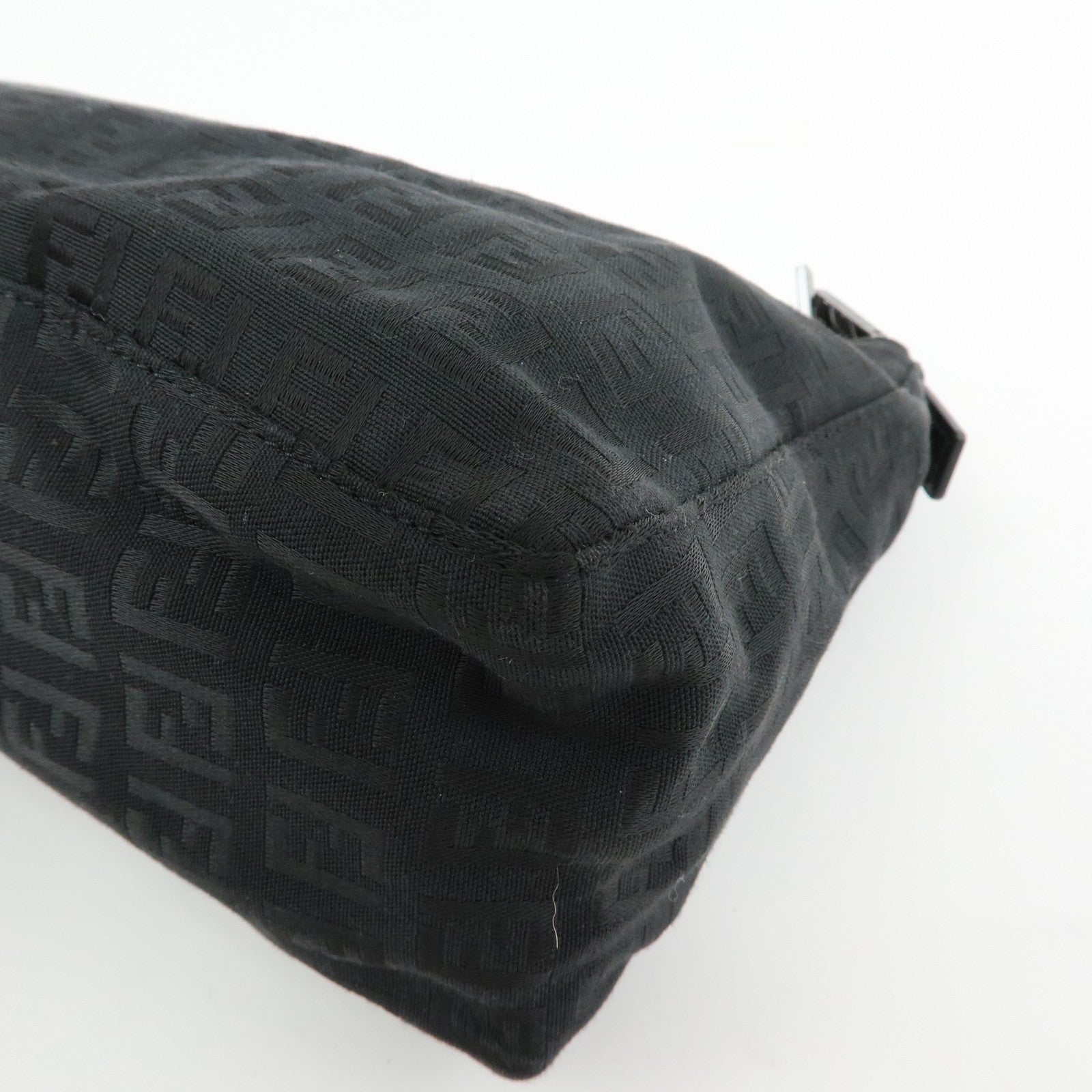 FENDI Zucchino Canvas Leather Hand Bag Pouch Black 8N0005