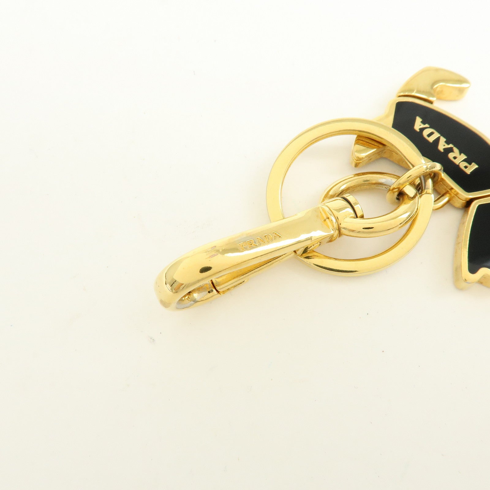 PRADA Dog Motif Metal Bag Charm Key Holder Black