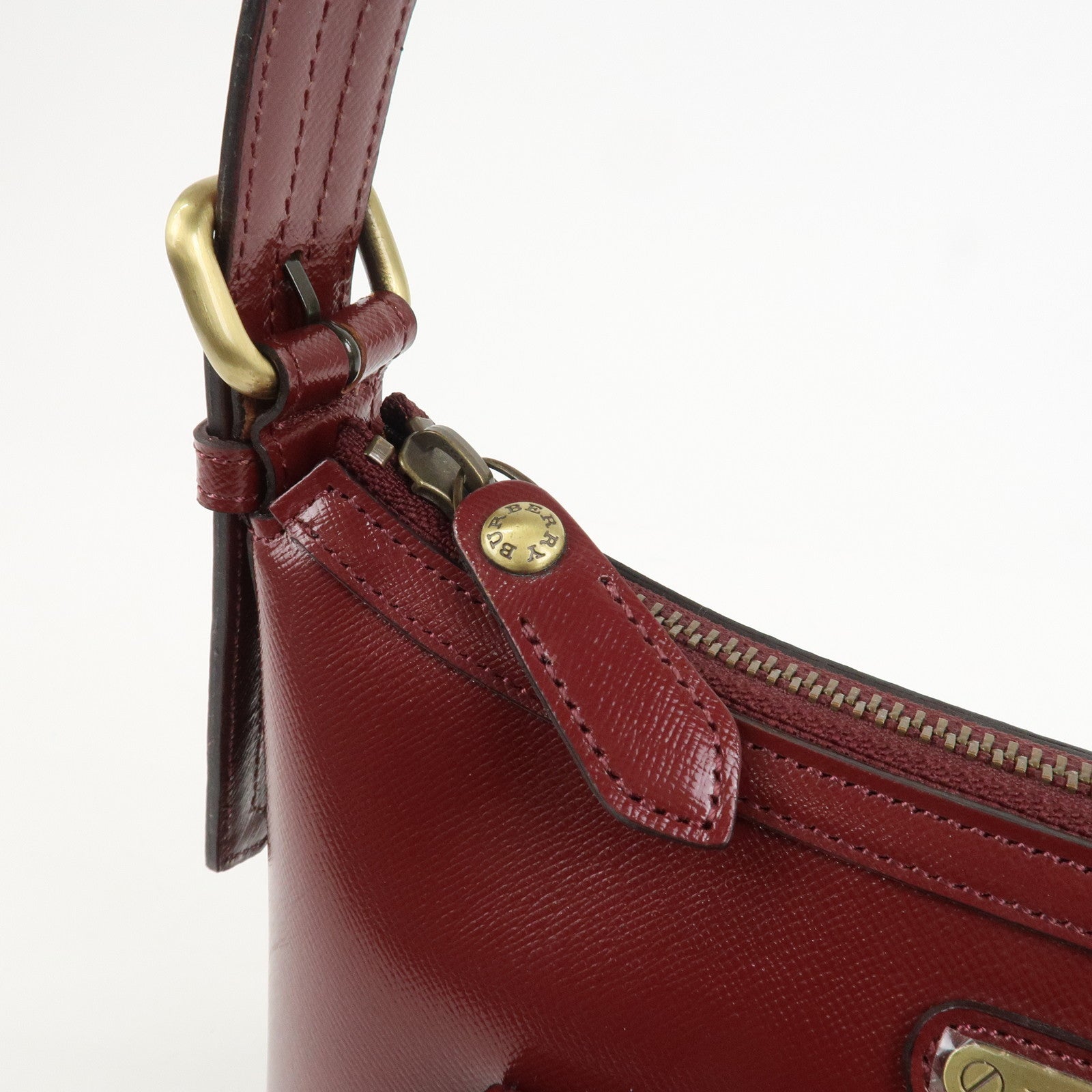 BURBERRY Leather Shoulder Bag Hand Bag Bordeaux Gold HDW
