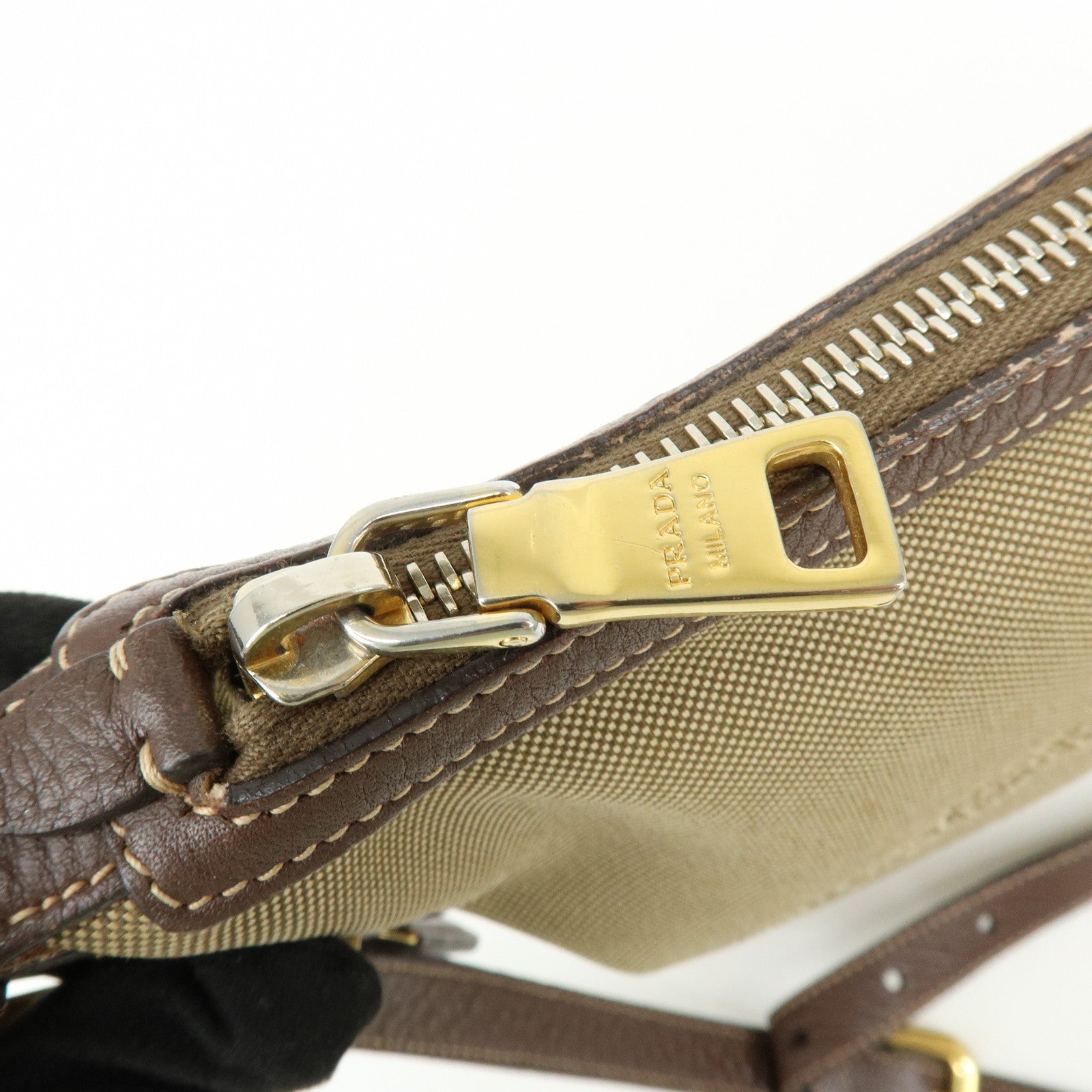 PRADA Logo Jacguard Leather Shoulder Bag Crossbody Bag Brown