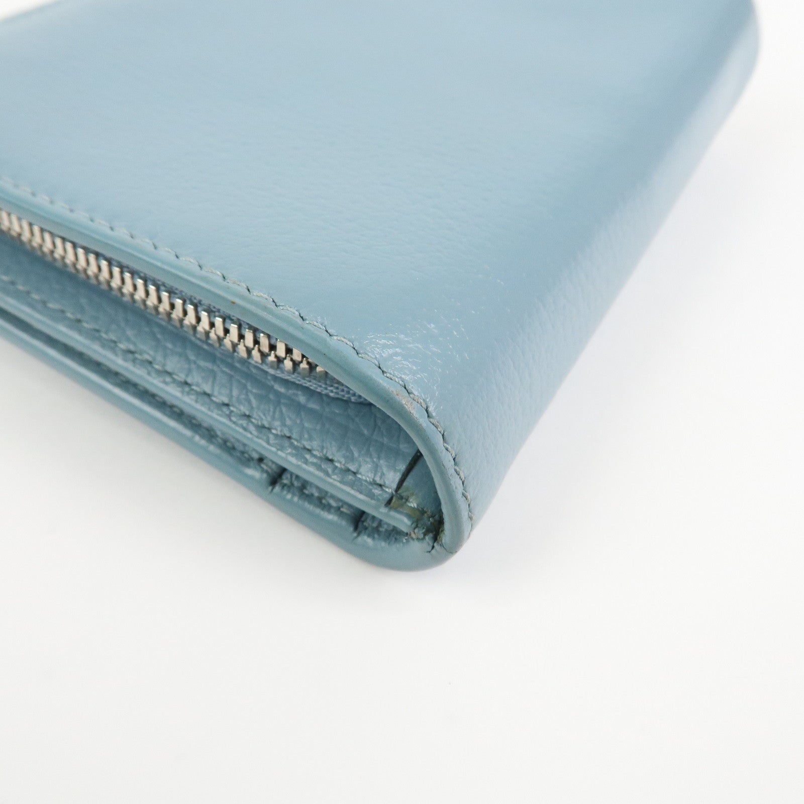 BALENCIAGA Leather Bi-Fold Compact Wallet Light Blue