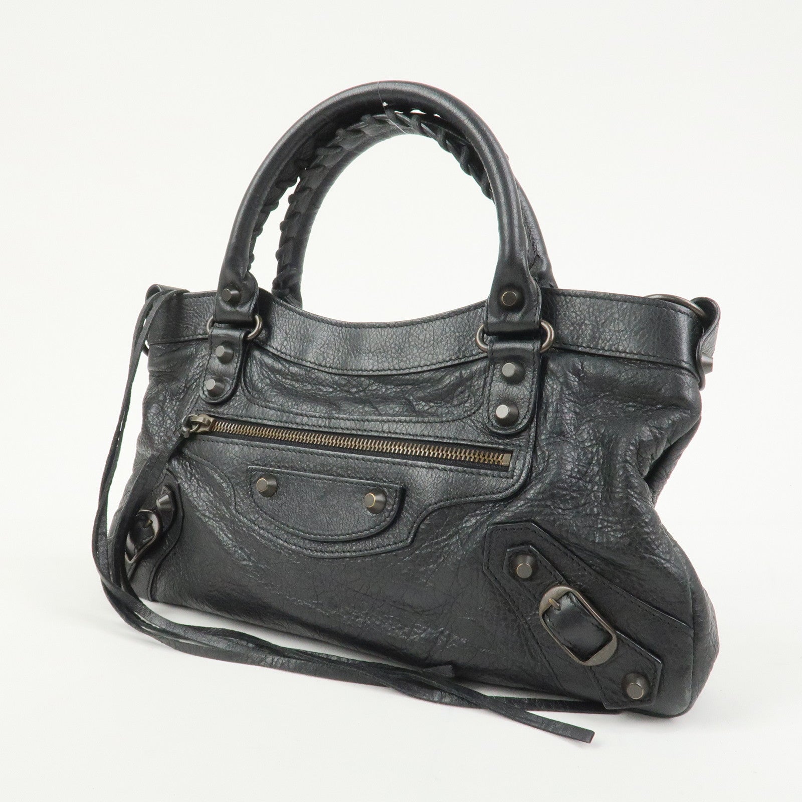 BALENCIAGA The First Leather 2Way Bag Shoulder Bag Black 103208