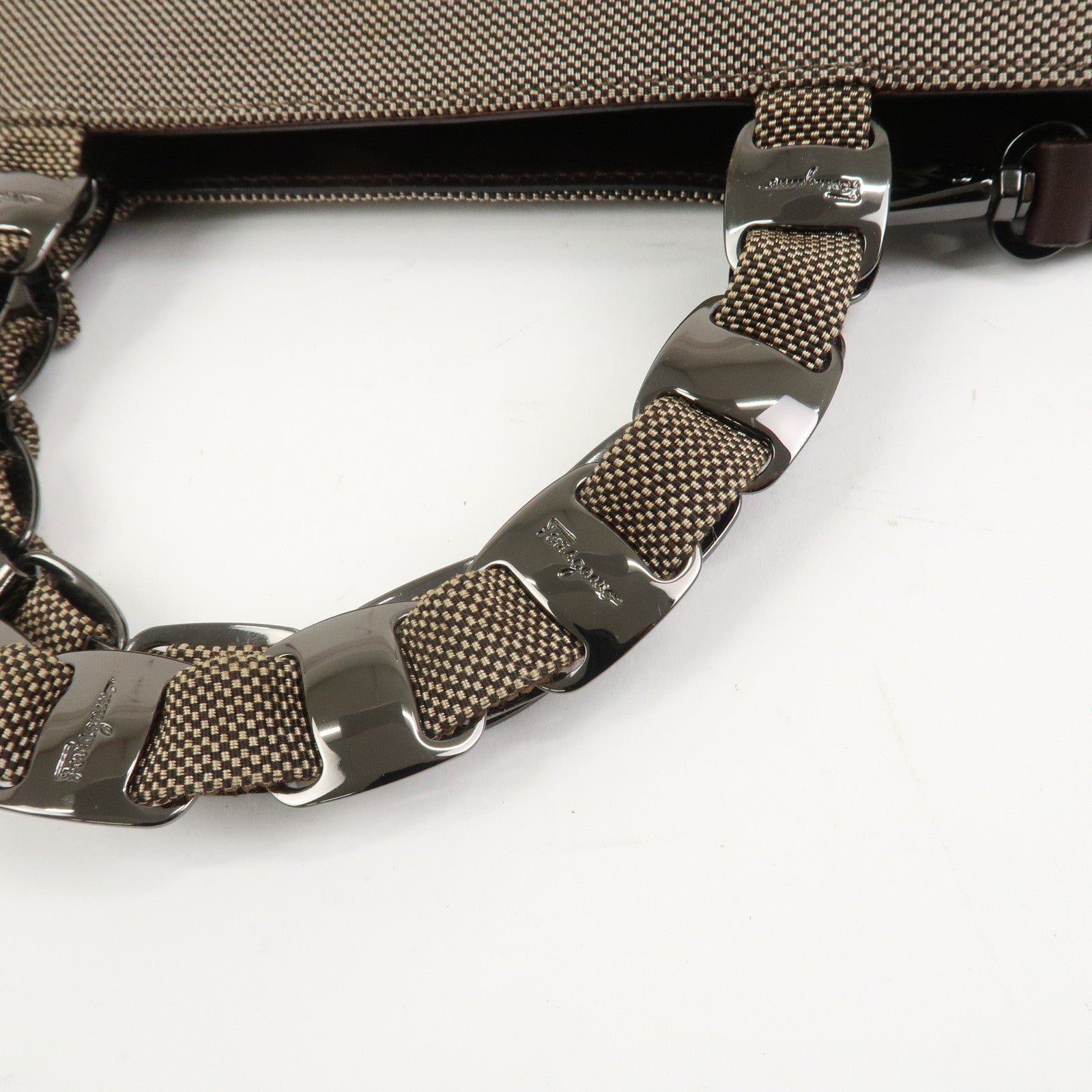 Ferragamo Canvas 2Way Bag Hand Bag Shoulder Bag Brown