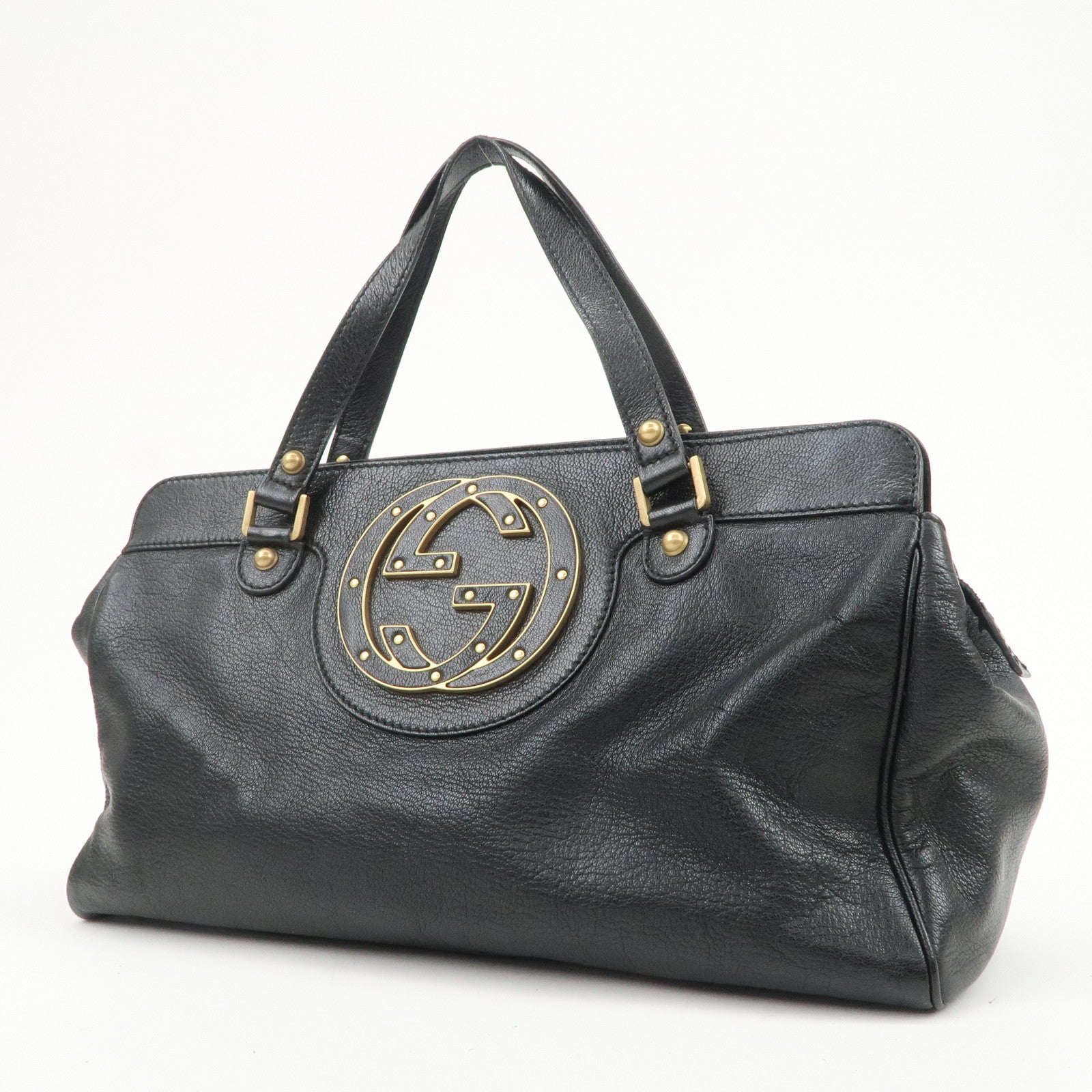 GUCCI Interlocking G Leather Hand Bag Shoulder Bag Black 121551