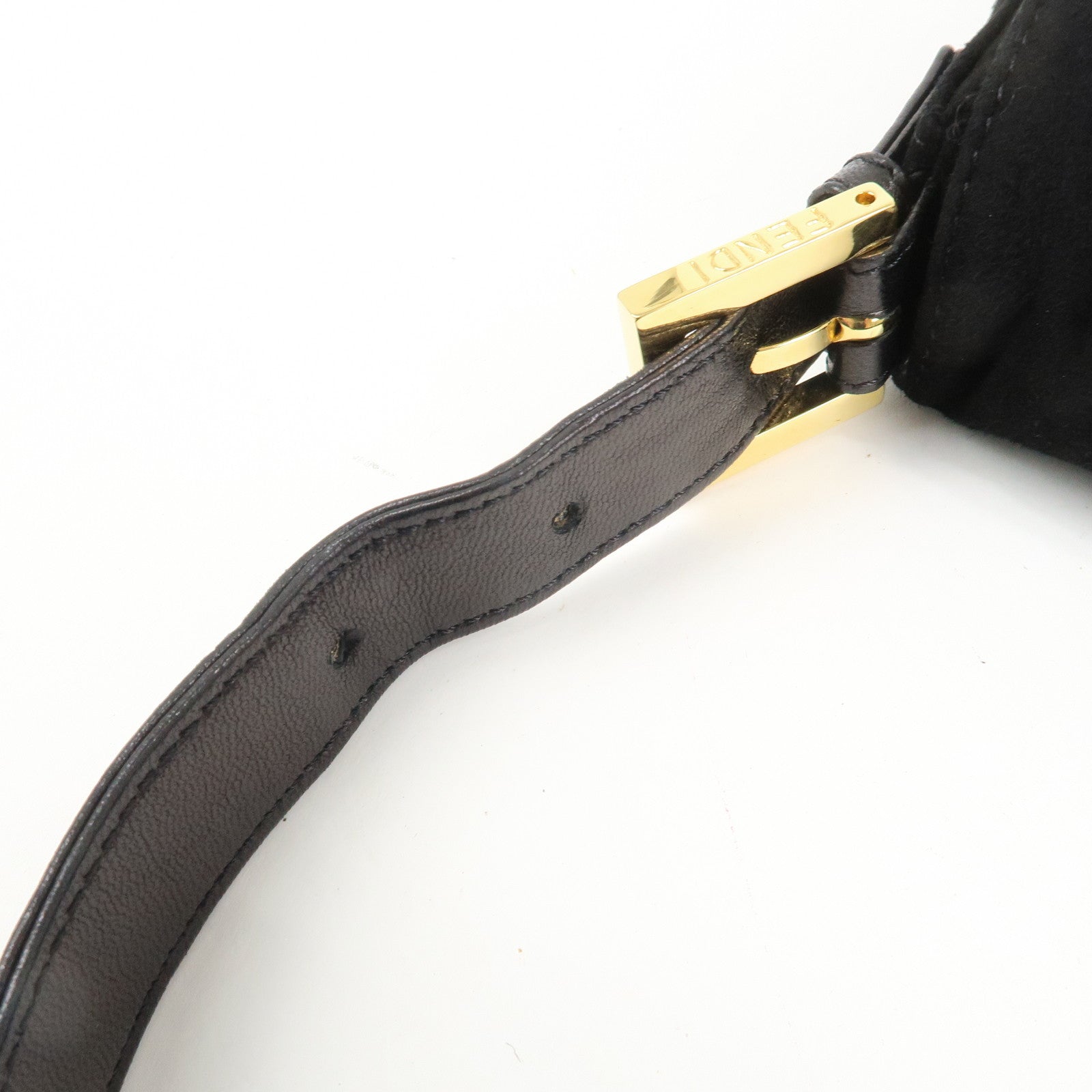 FENDI Mamma Baguette Suede Leather Shoulder Bag Black 26424