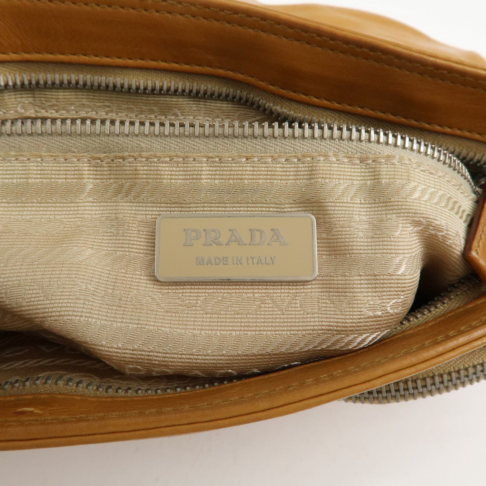 PRADA Triangle Logo Leather Front Pocket Shoulder Bag Brown BR2417