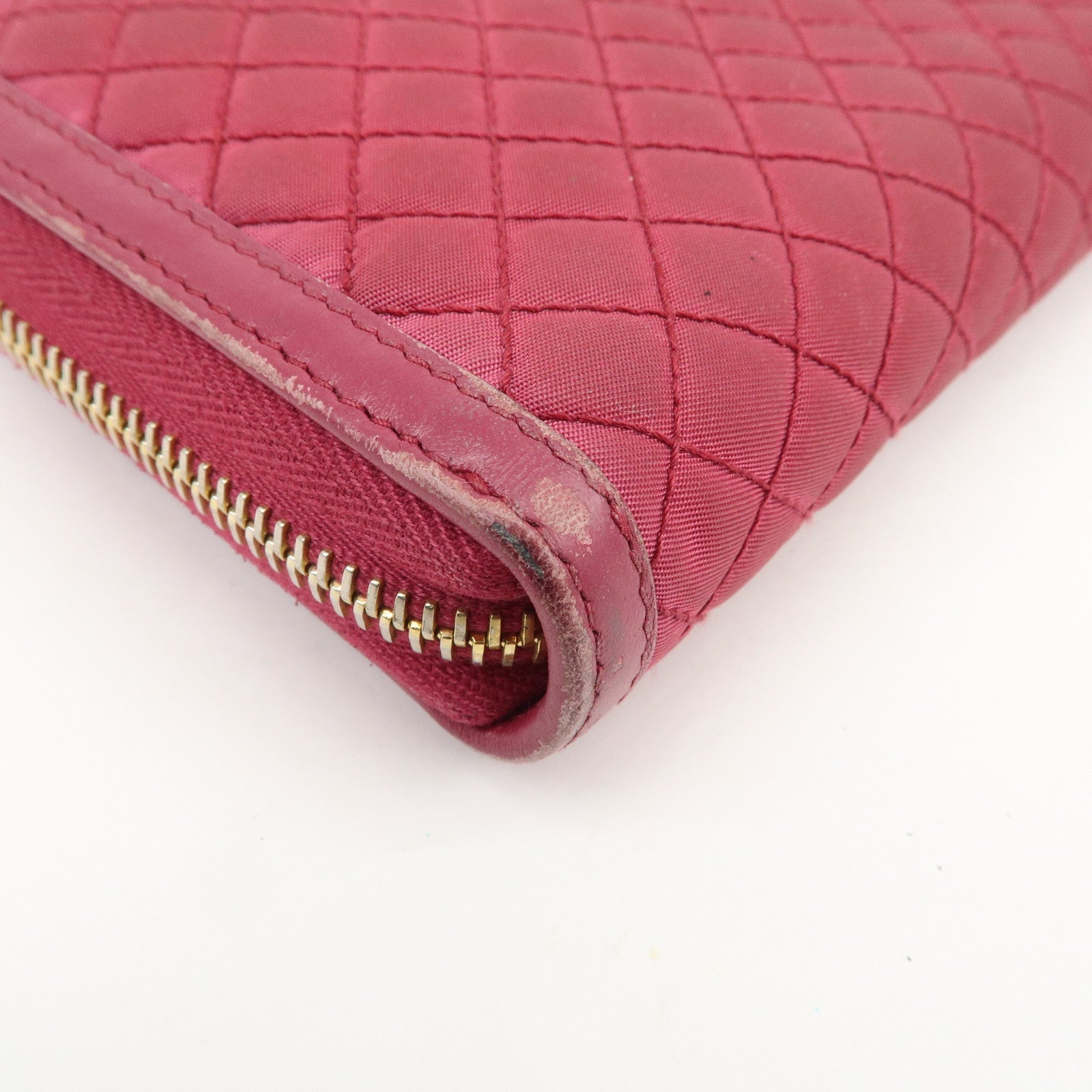 PRADA Nylon Leather Round Zippy Wallet Long Wallet Pink