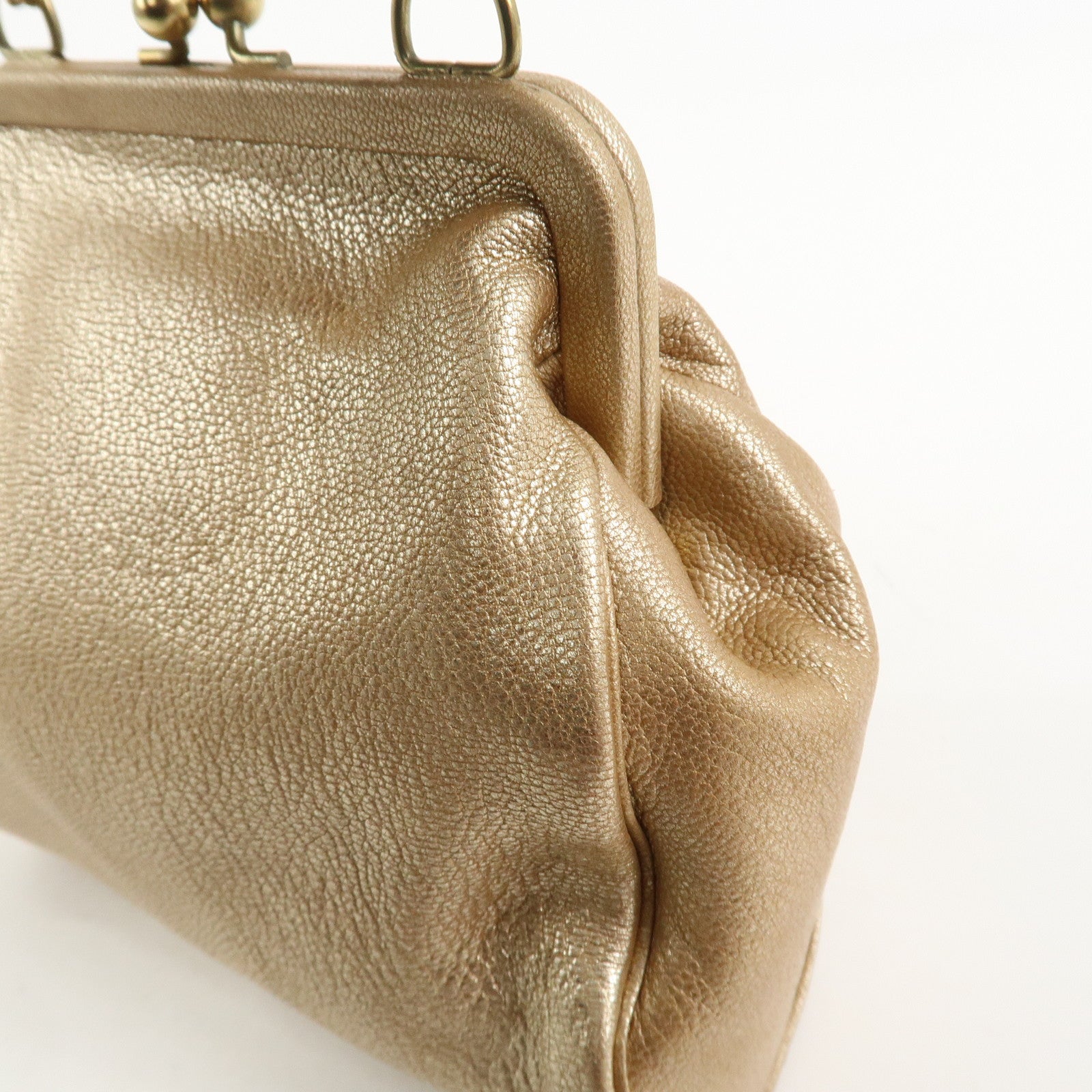 Ferragamo Leather Turtle Motif Chain Hand Bag Metallic Pink Beige