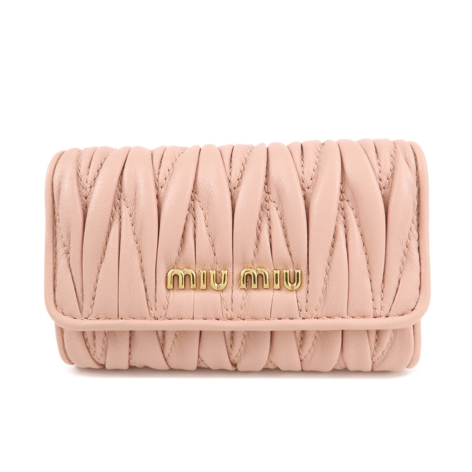 MIU MIU Matelasse Leather Key Case 6 Key Rings Pink 5PG222 Used
