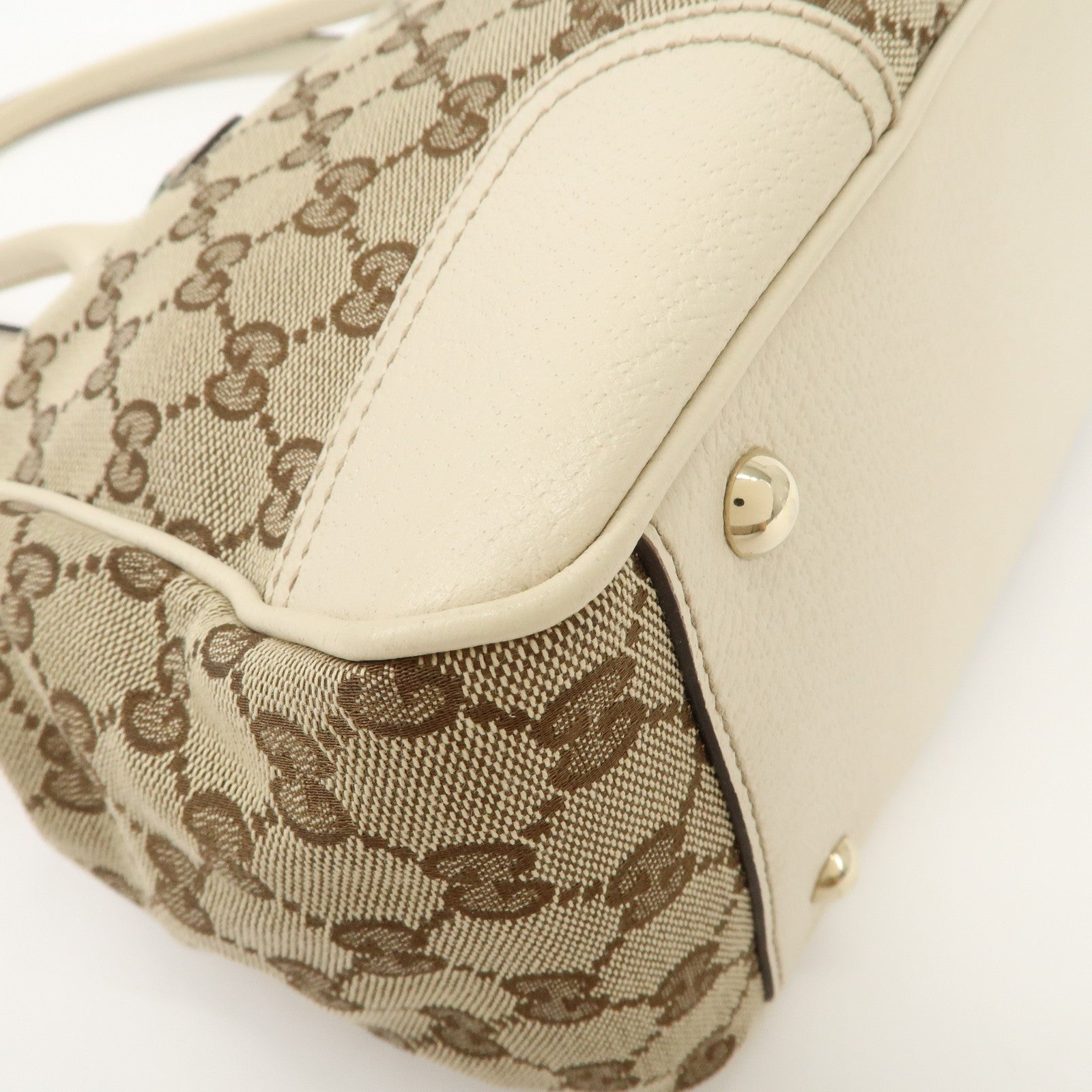 GUCCI Princy Sherry GG Canvas Leather Tote Bag Beige Ivory 177052 Used